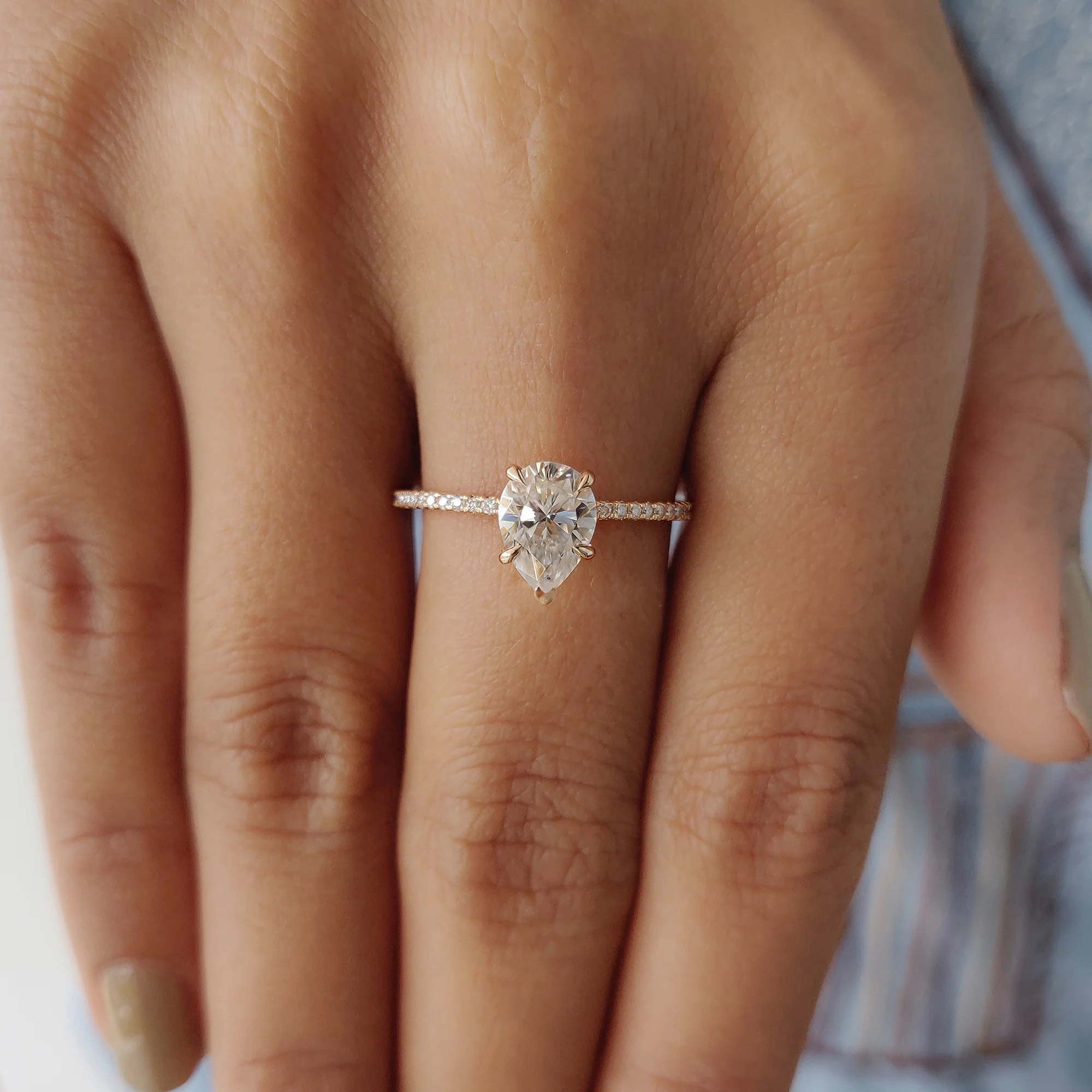 Pear Shaped Engagement Ring With Pave Setting - Image 3