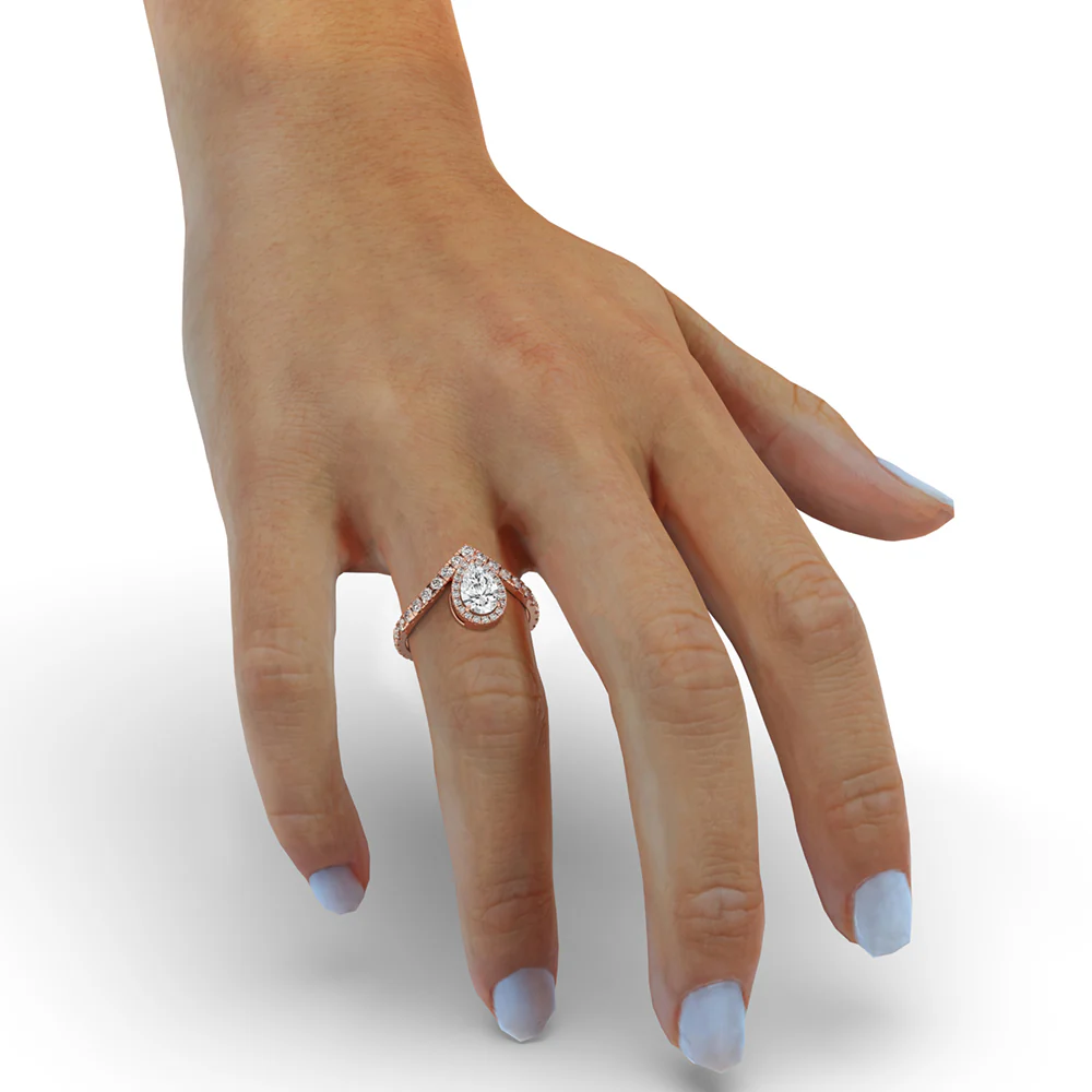Pear Halo Engagement Ring With Chevron Style - Image 3