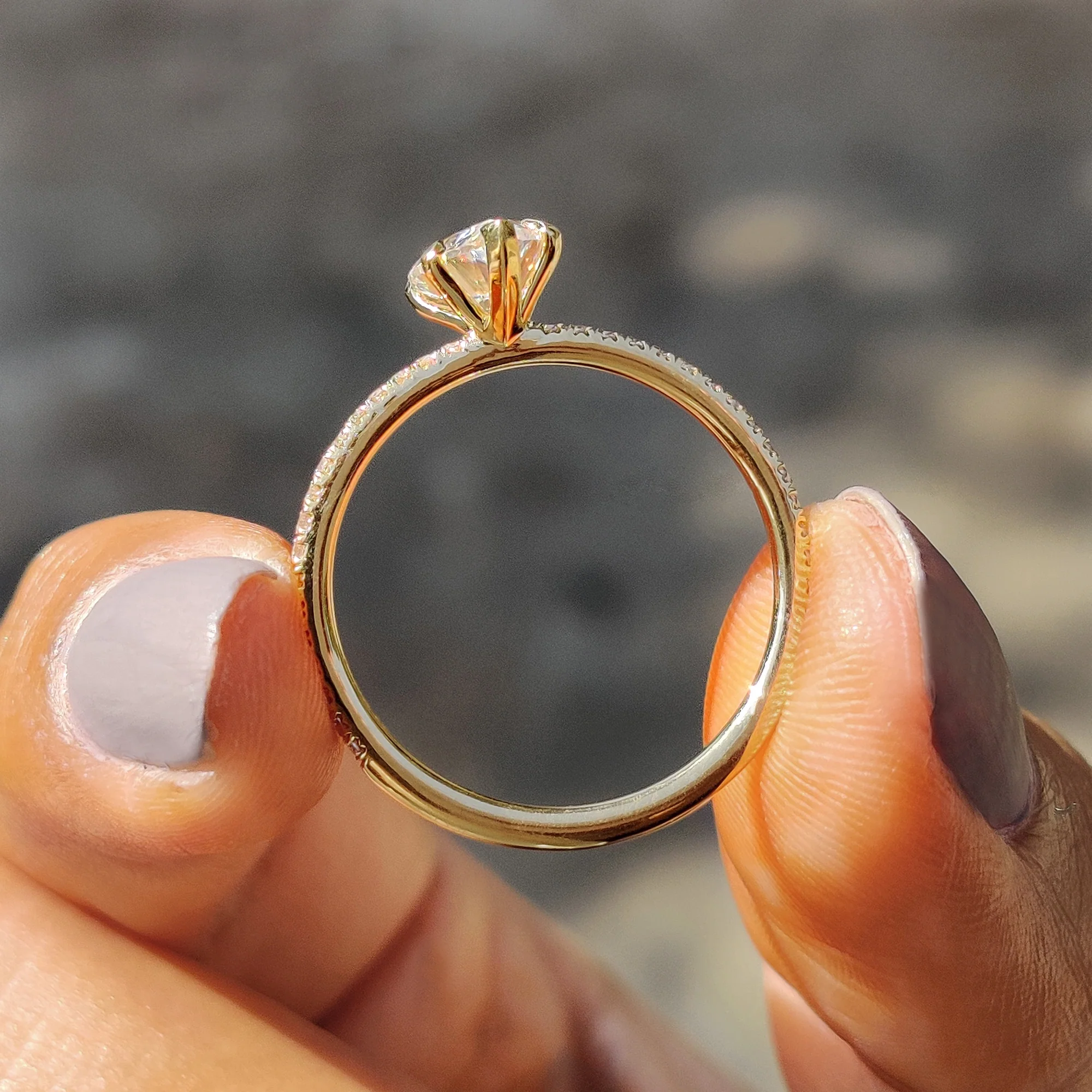 Pear Shaped Engagement Ring in Round Cut Pave Band - Image 9