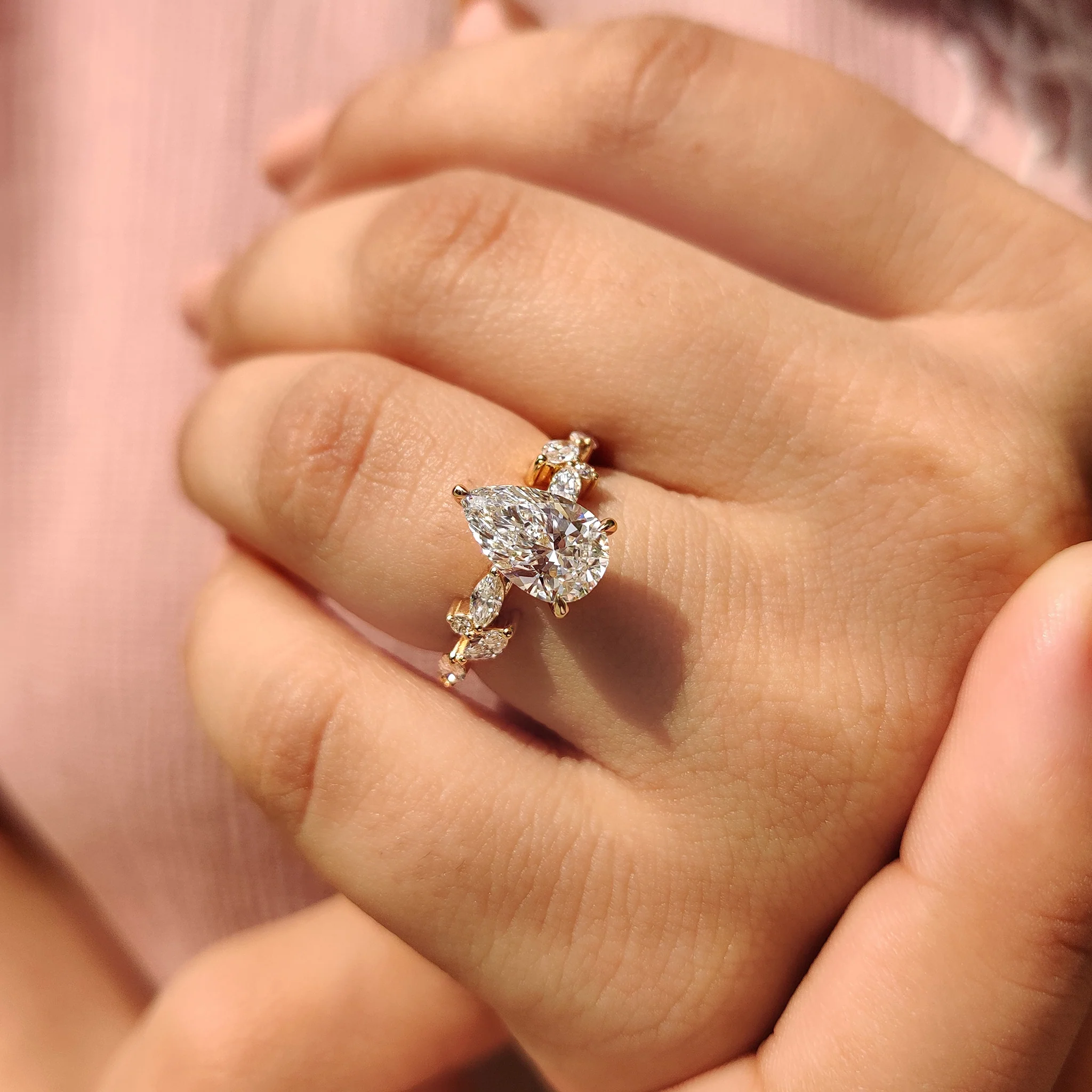 Nature Inspired Pear Shaped Engagement Ring - Image 6