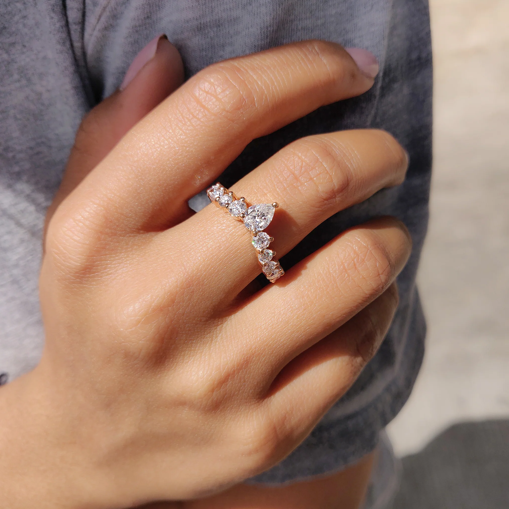 Pear Shaped Wedding Band In Tiara Style - Image 2