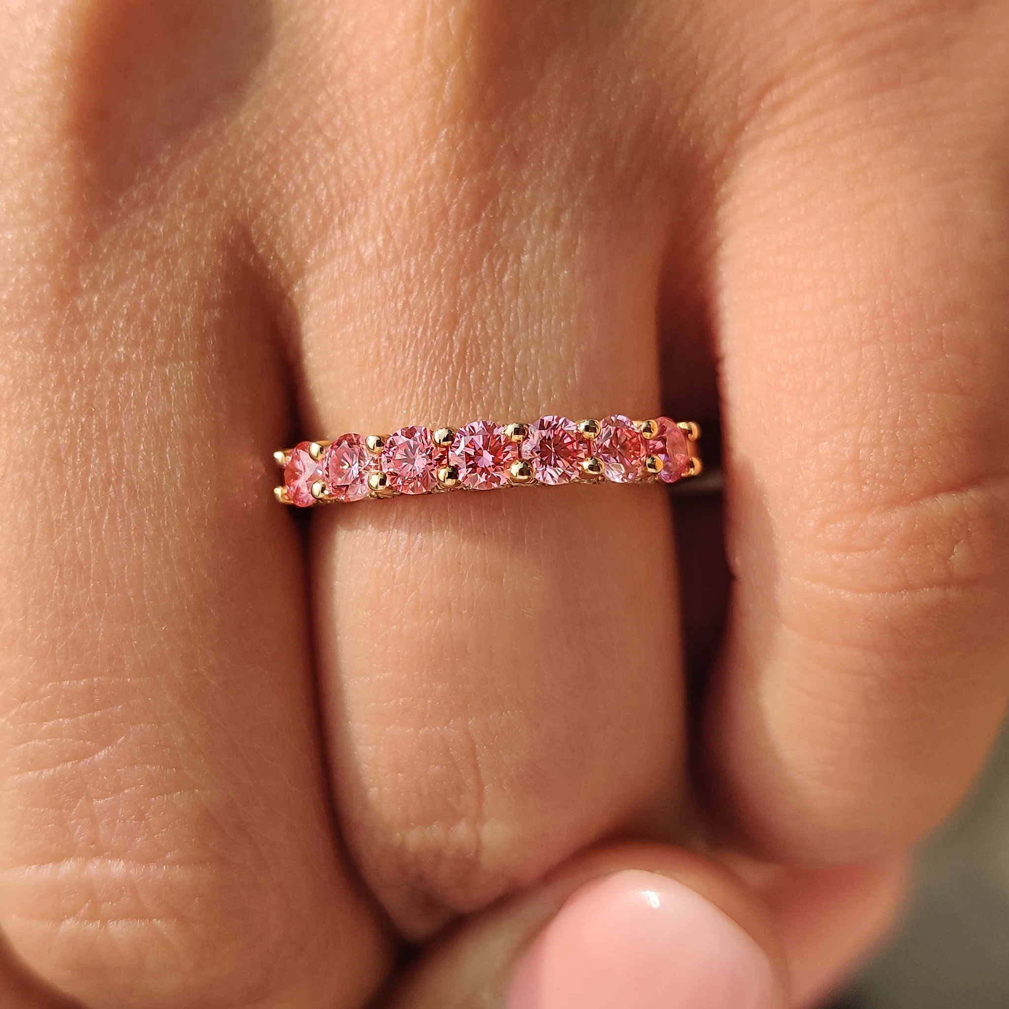 Pink Round Diamond Wedding Band in Half Eternity Style - Image 5