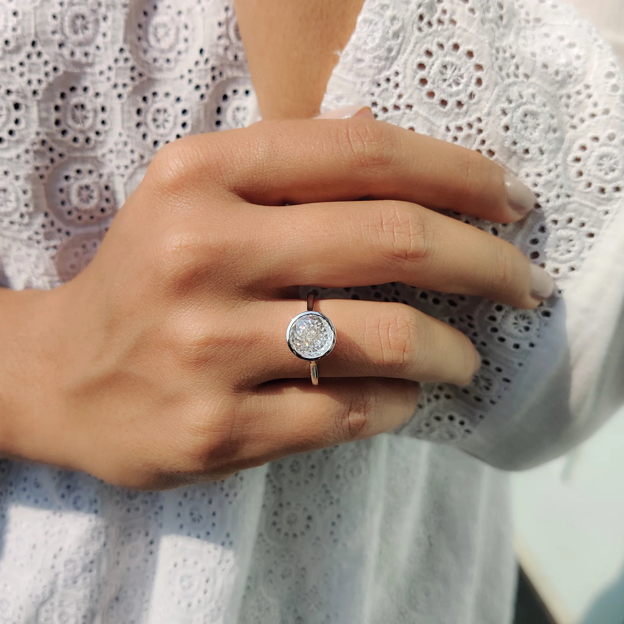 Portuguese Cut Bezel Set Engagement Ring - Image 7