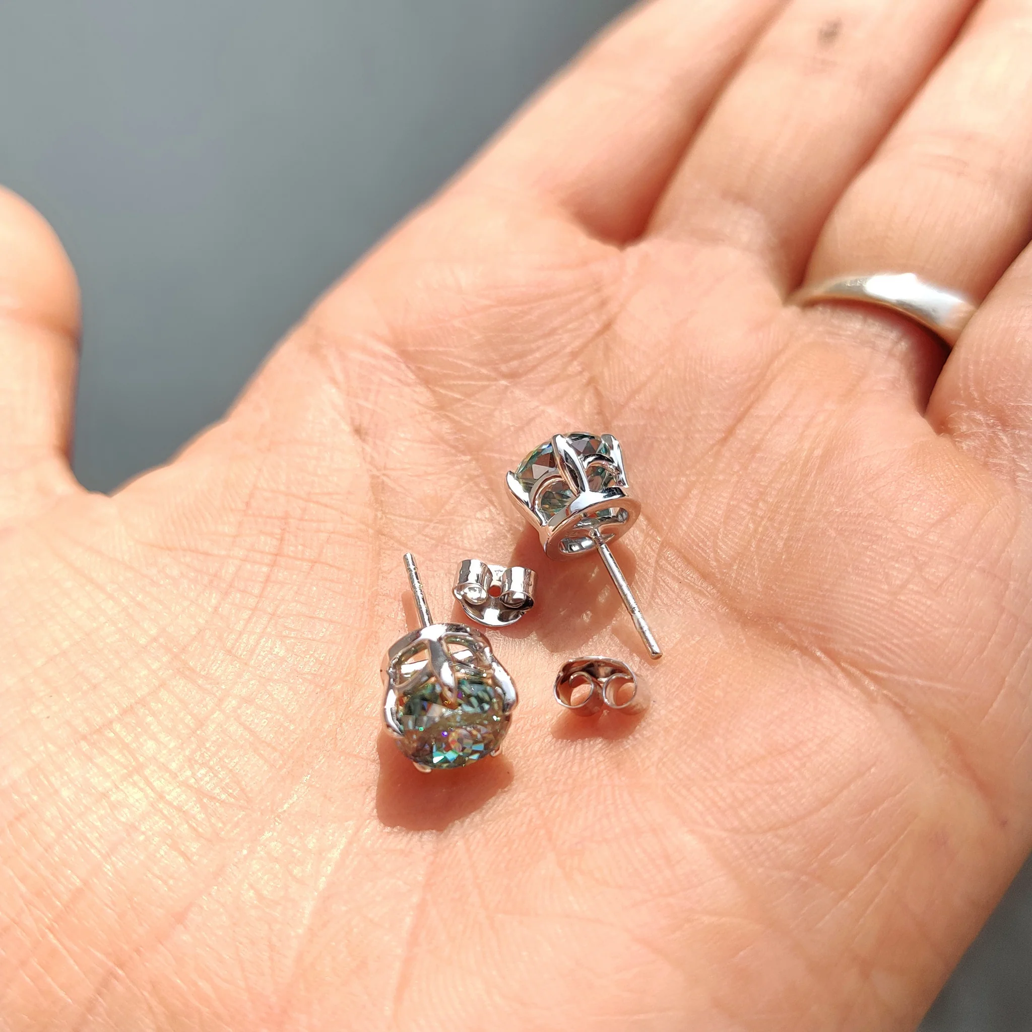 Portuguese Cut Cyan Blue Moissanite Earrings - Image 3