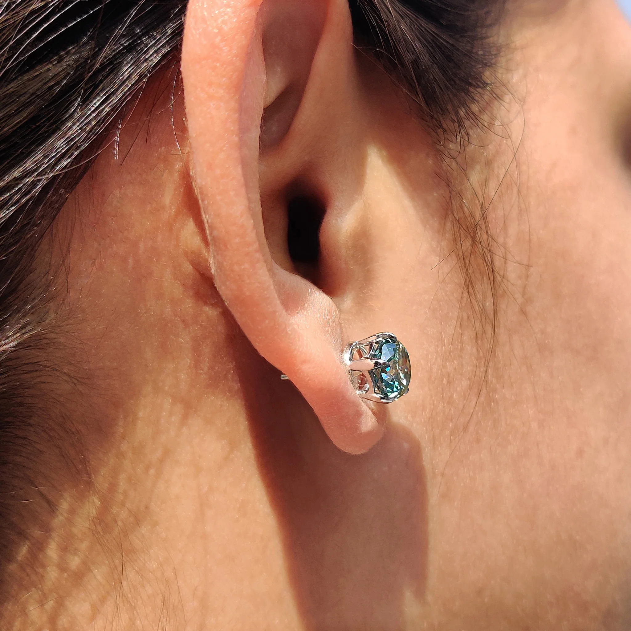 Portuguese Cut Cyan Blue Moissanite Earrings - Image 4