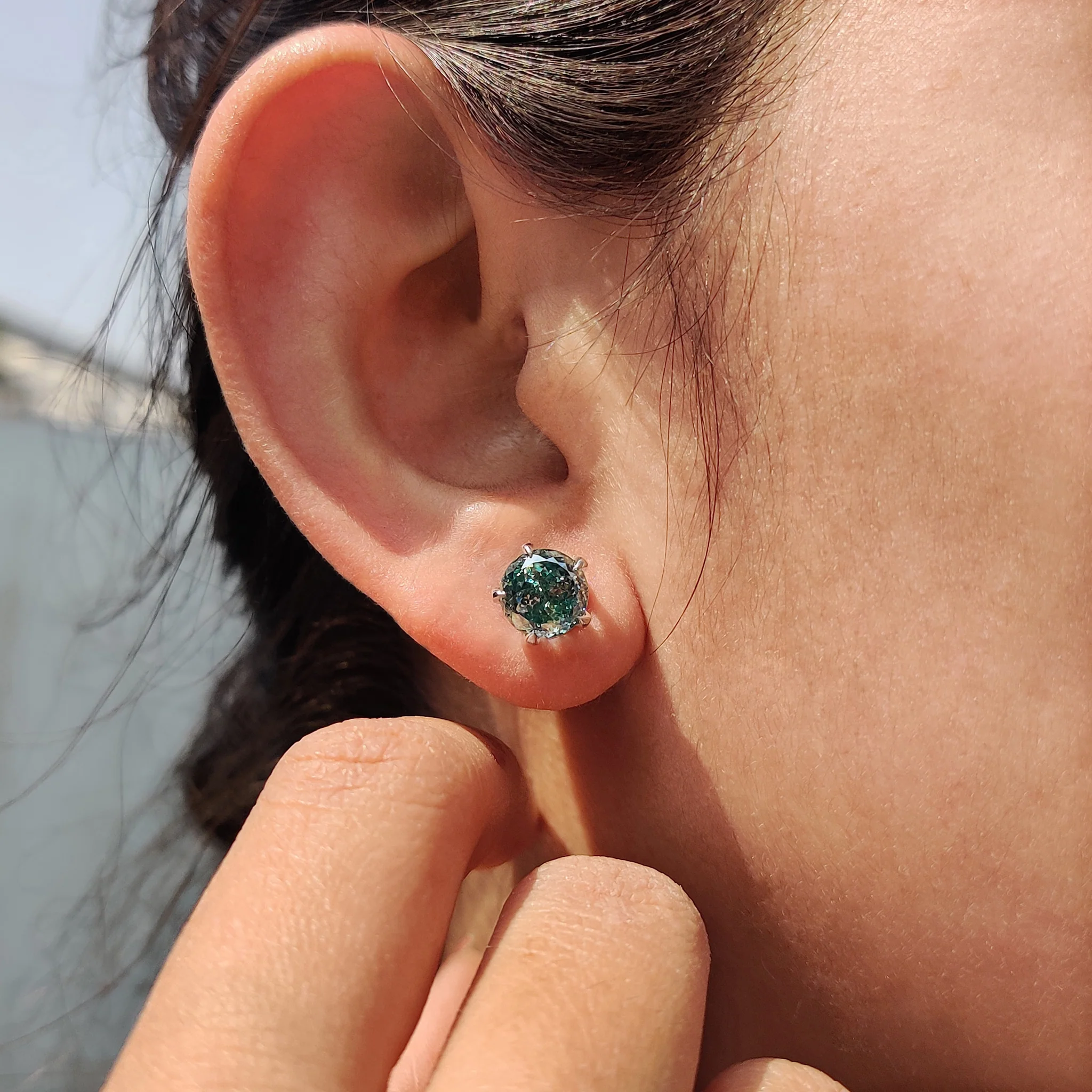Portuguese Cut Cyan Blue Moissanite Earrings - Image 6