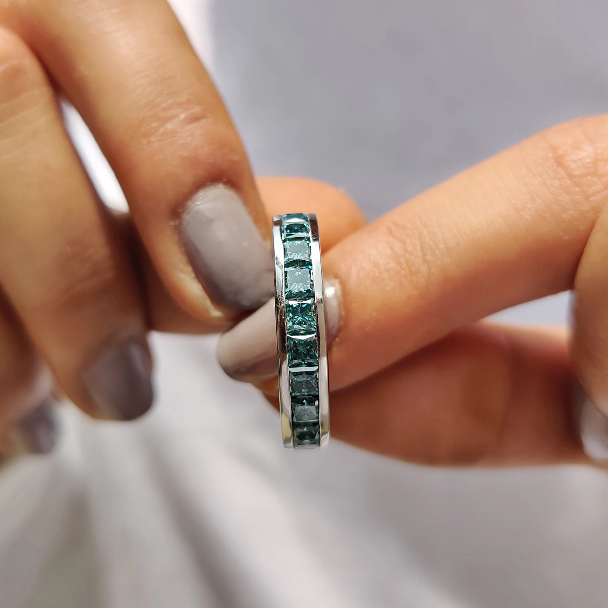 Princess Cut Channel Set Wedding Band - Image 9
