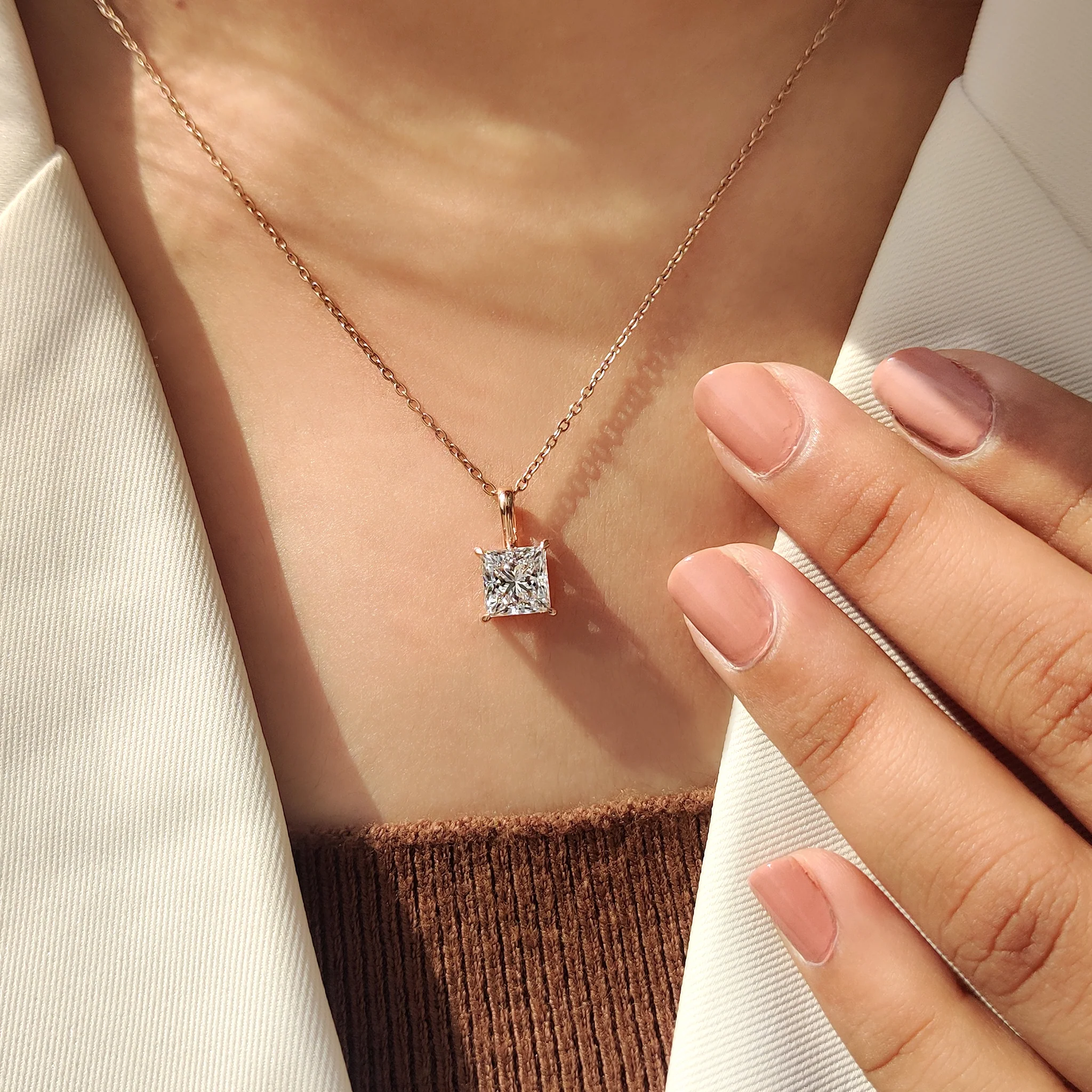 Princess Cut Diamond Pendant In Solitaire Style - Image 10
