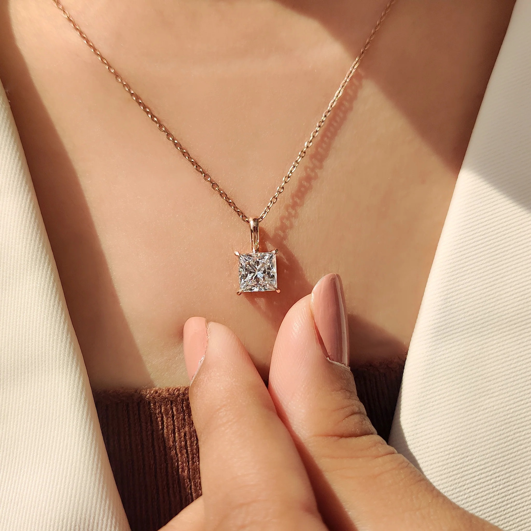 Princess Cut Diamond Pendant In Solitaire Style - Image 7