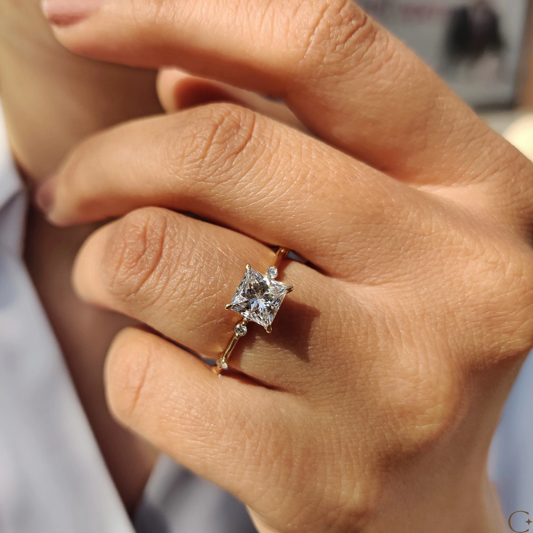 Princess Cut Diamond Ring In Distance Pave Setting - Image 4