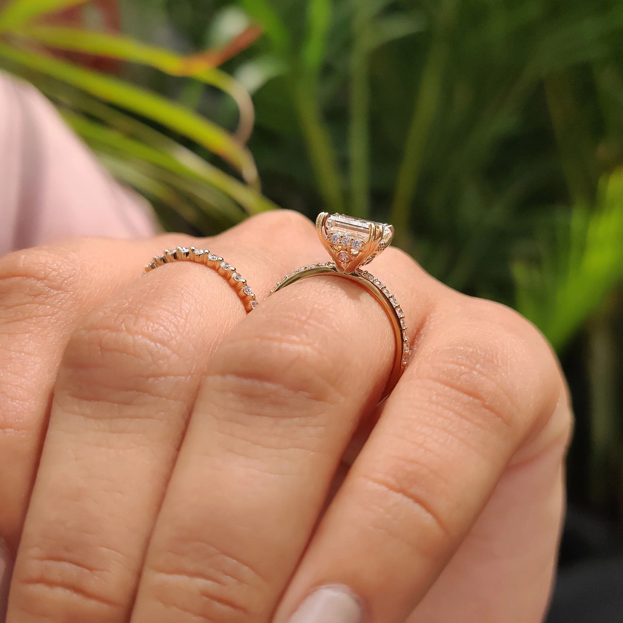 Princess Cut Engagement Ring And Wedding Band In Half Eternity Band - Image 4