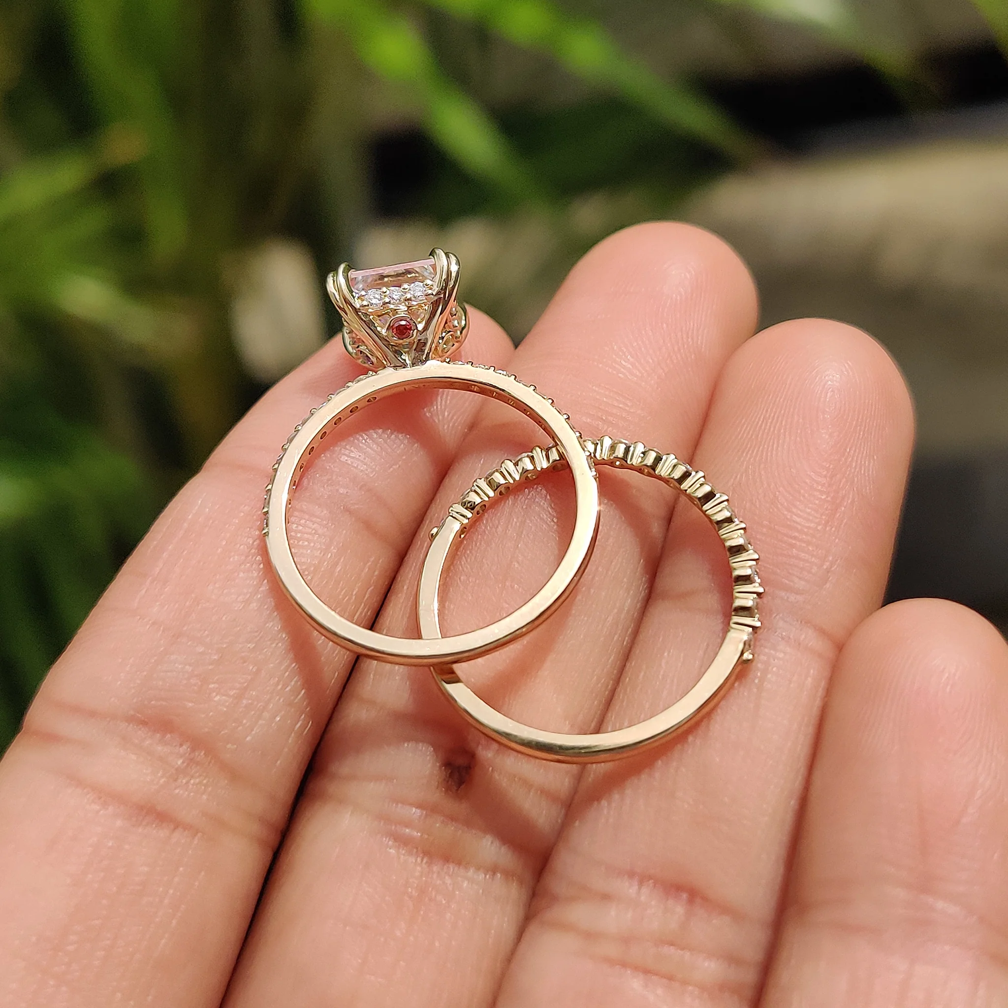 Princess Cut Engagement Ring And Wedding Band In Half Eternity Band - Image 5