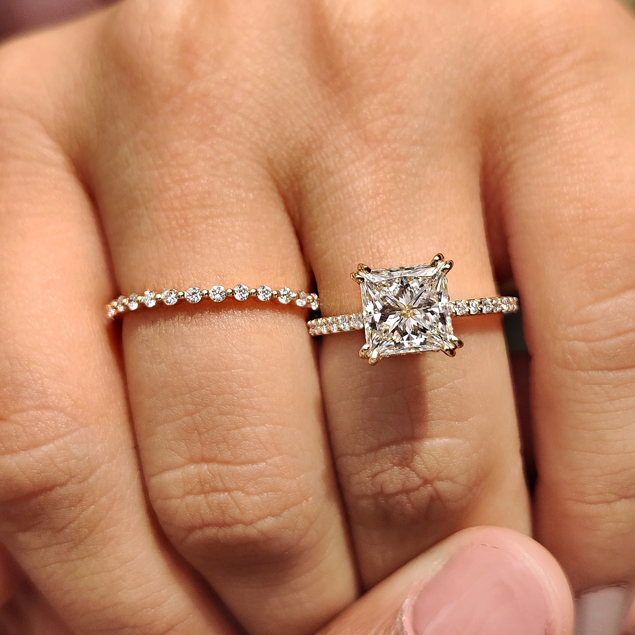 Princess Cut Engagement Ring And Wedding Band In Half Eternity Band - Image 7