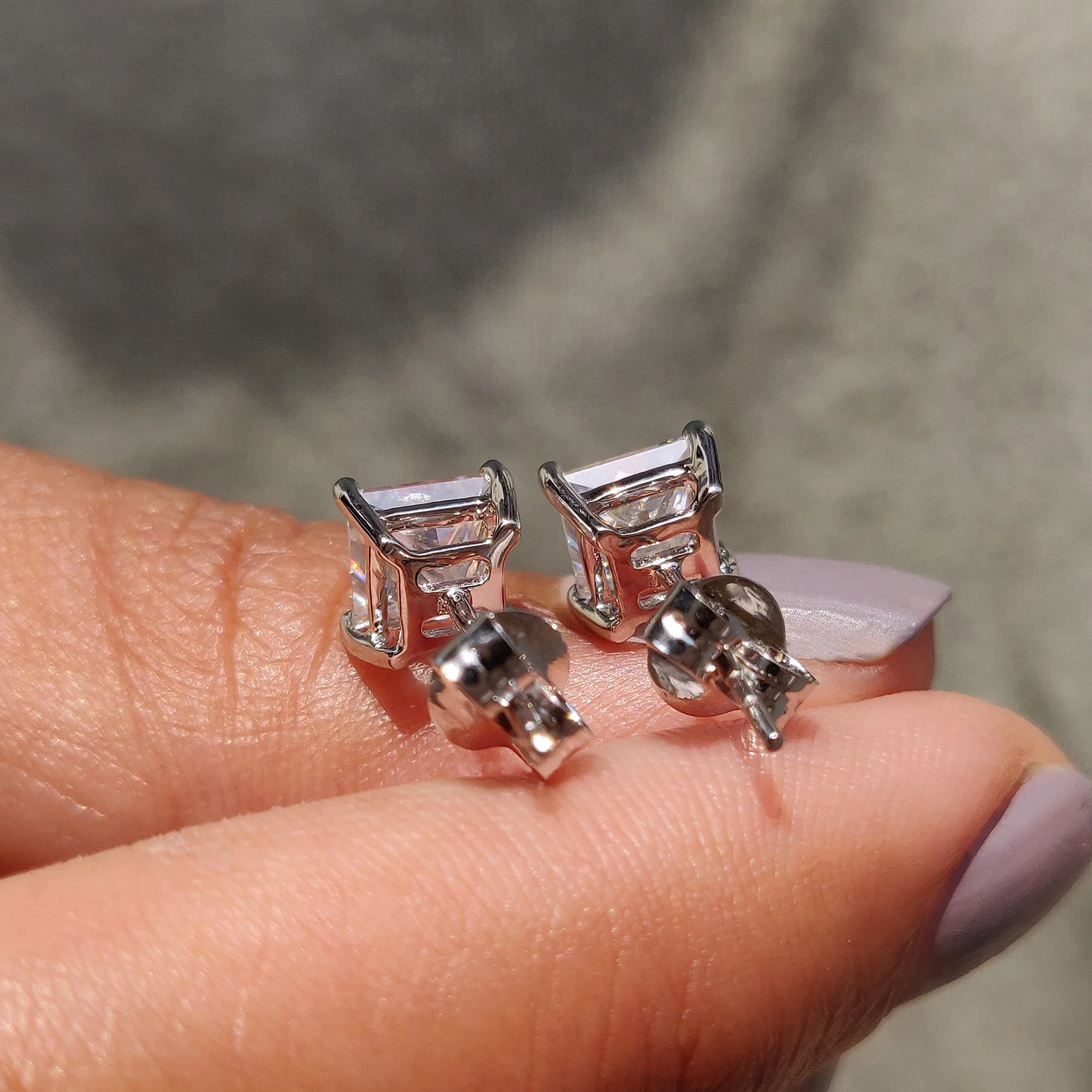 Princess Cut Moissanite Earrings In Stud Style - Image 2