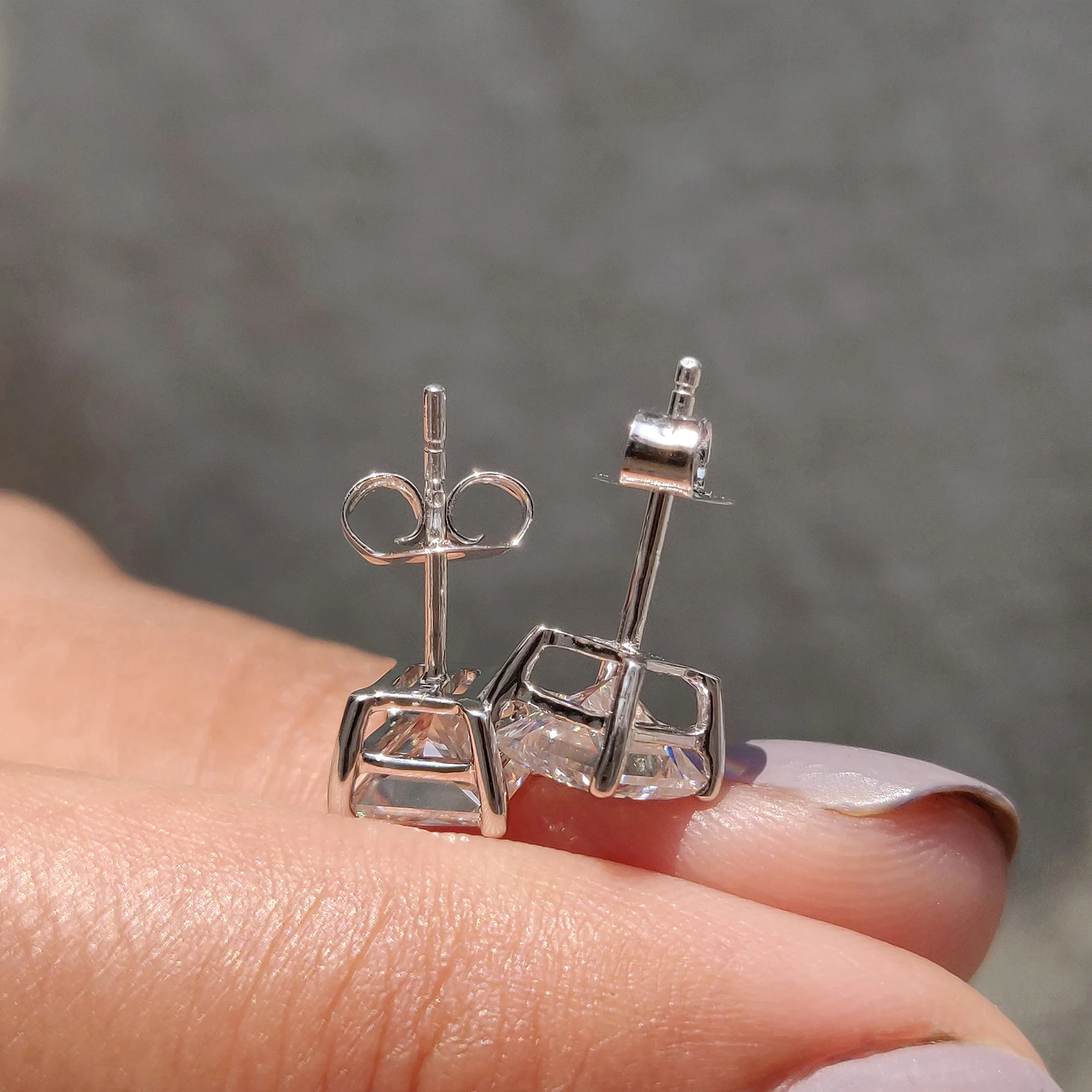 Princess Cut Moissanite Earrings In Stud Style - Image 6