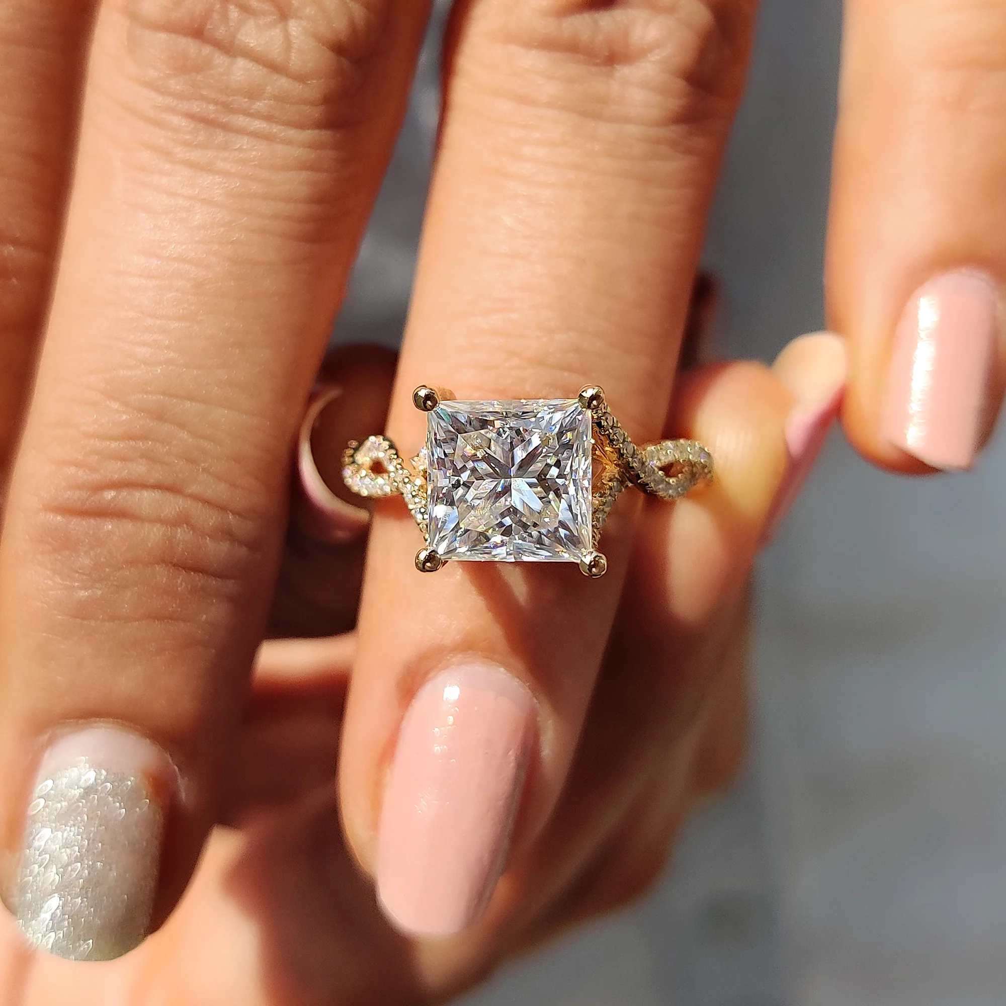 Princess Cut Moissanite Engagement Ring in Peekaboo Ring Style - Image 7