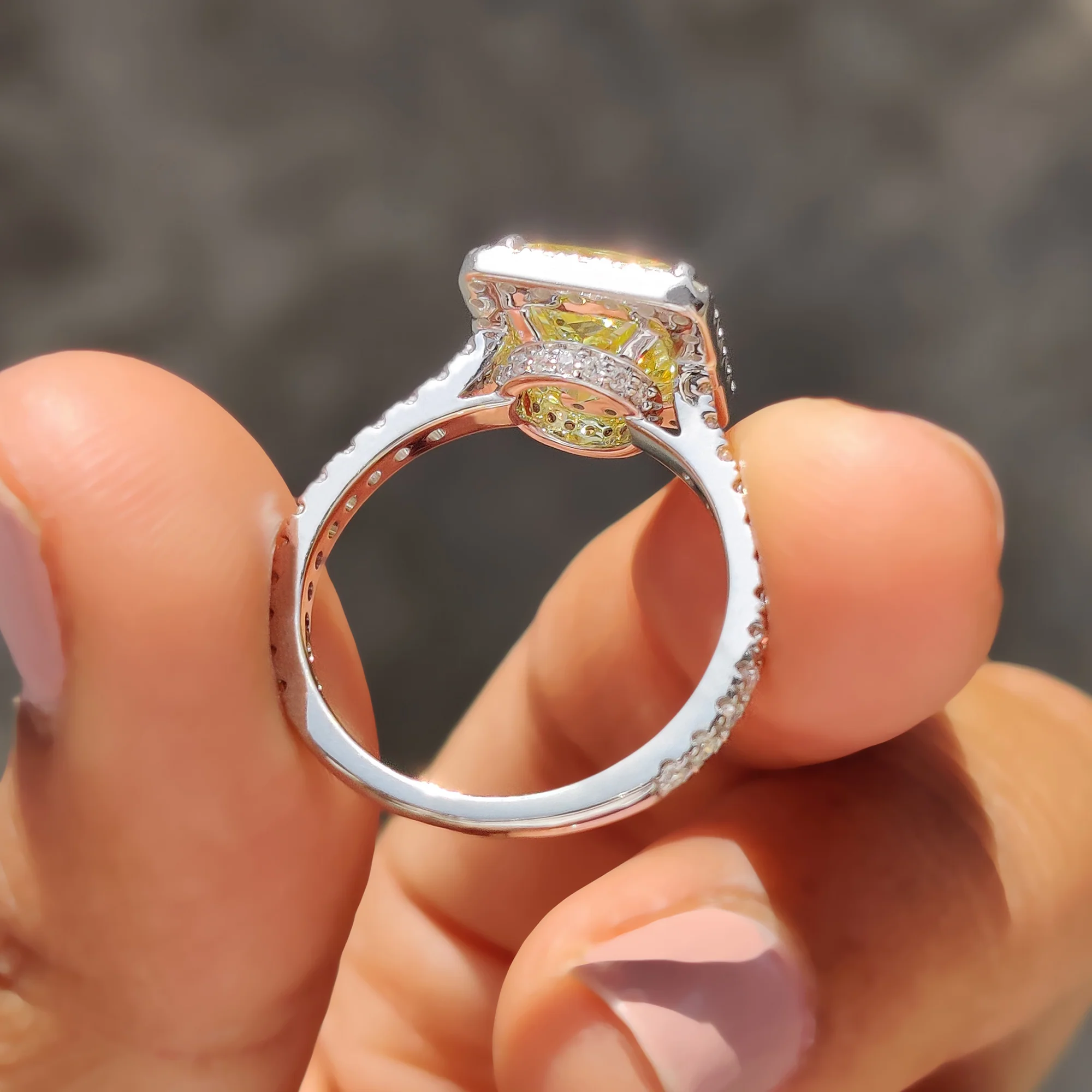 Princess Cut Moissanite Ring In Hidden Halo Style - Image 6