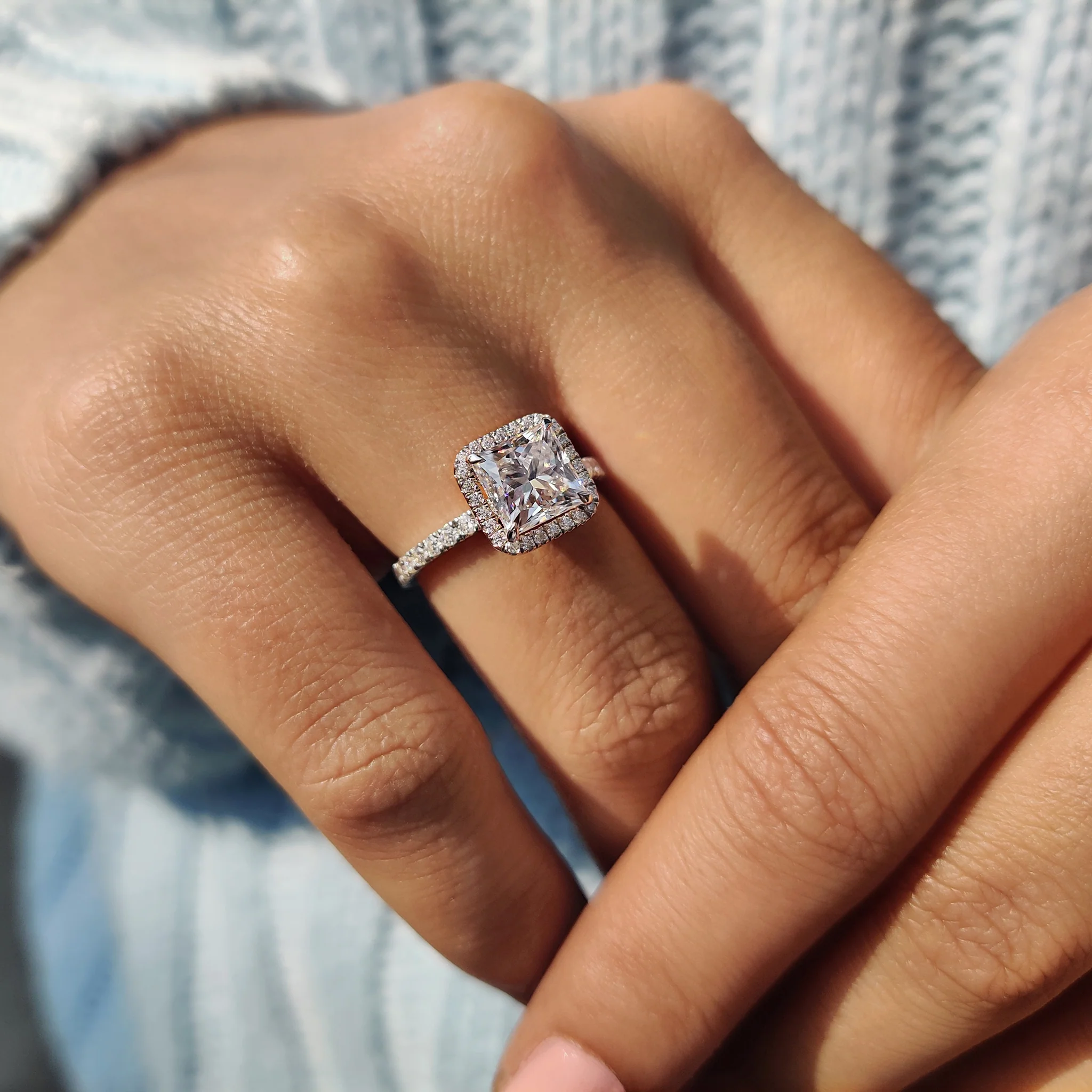 Princess Cut Moissanite Ring in classic pave setting - Image 3