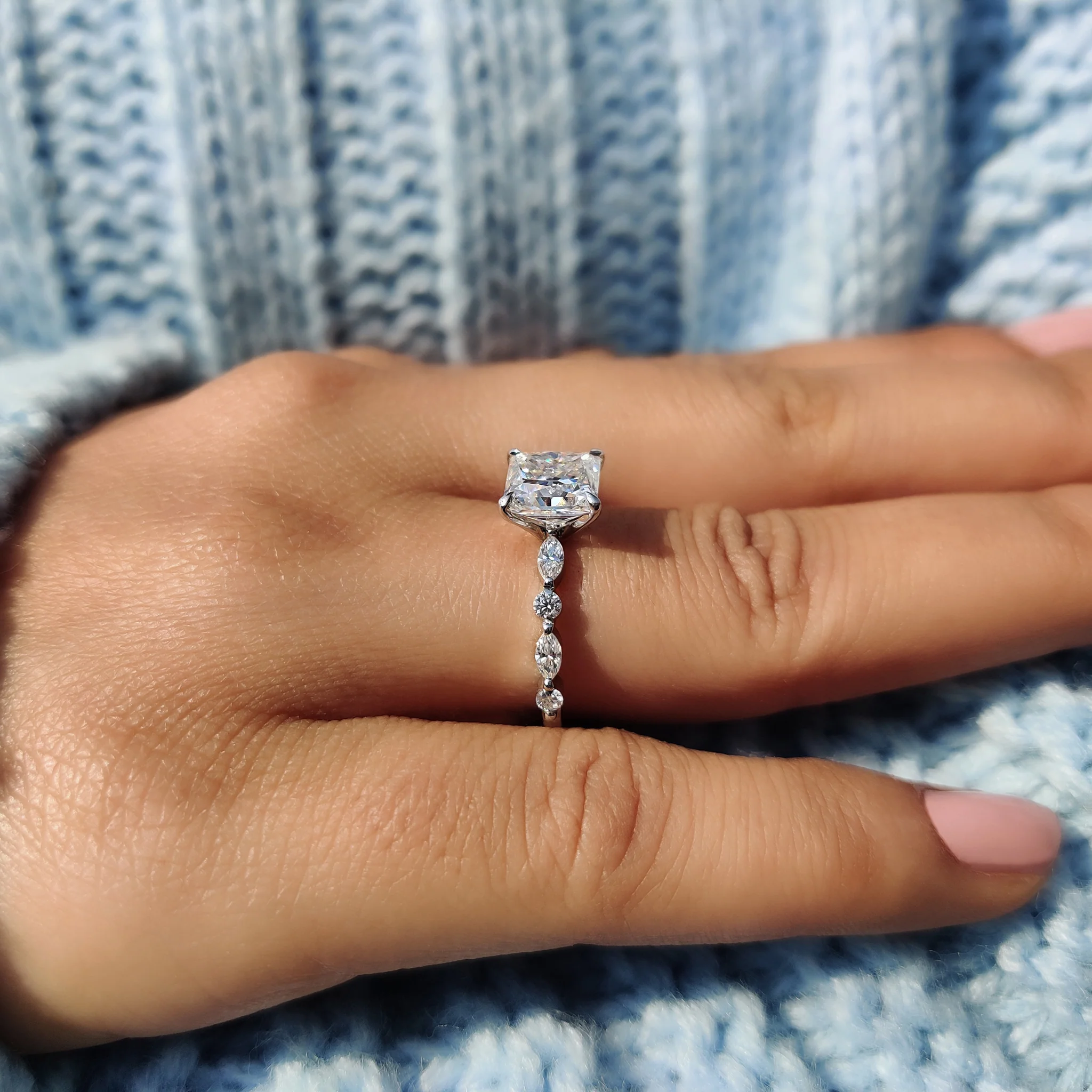 Princess Cut Moissanite Ring With Pave Setting - Image 5