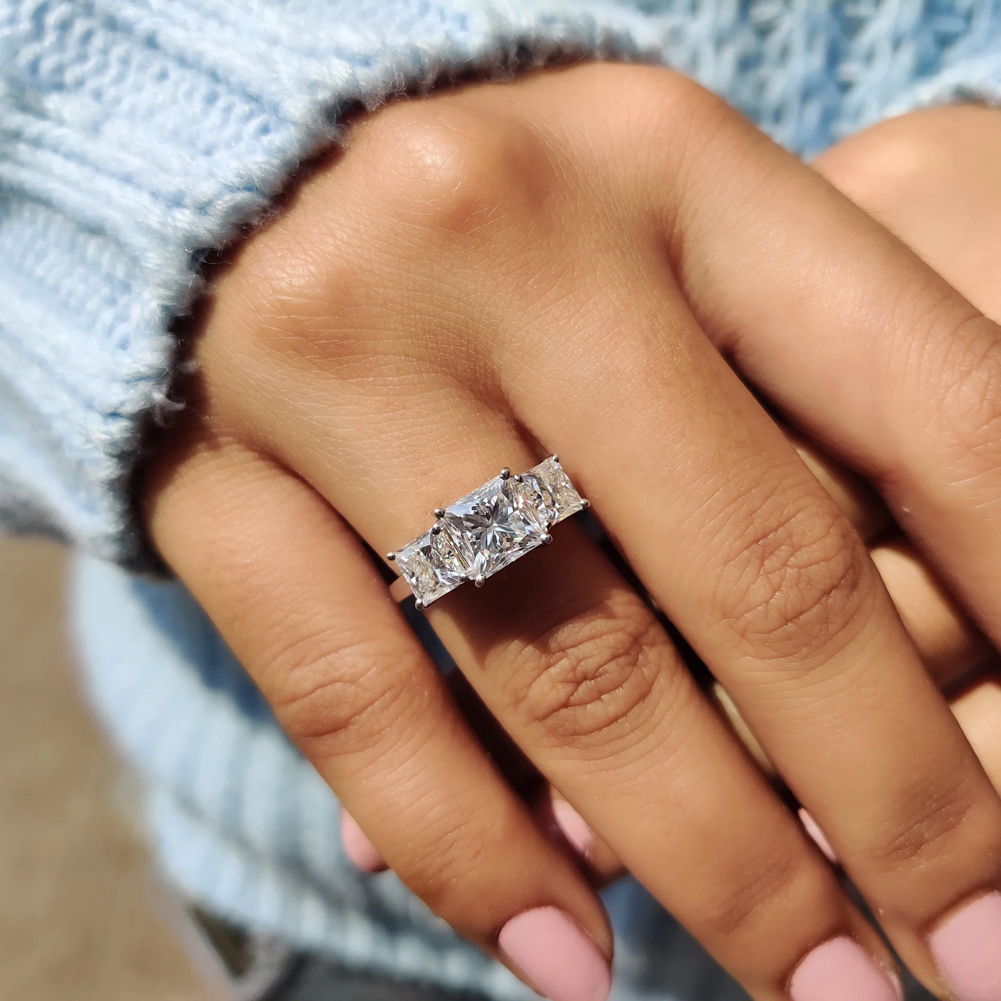 Princess Cut Three Stone Engagement Ring - Image 3