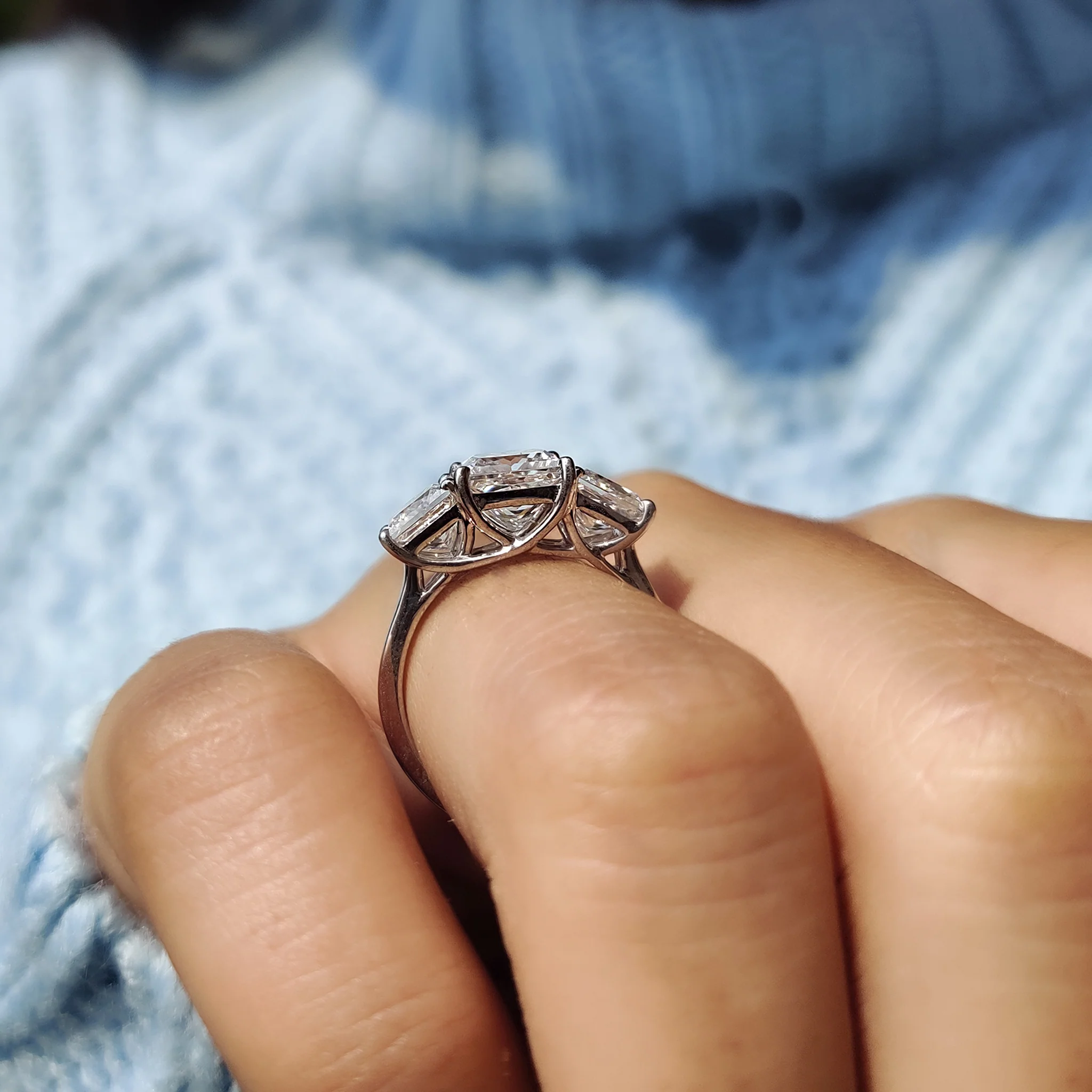 Princess Cut Three Stone Engagement Ring - Image 4