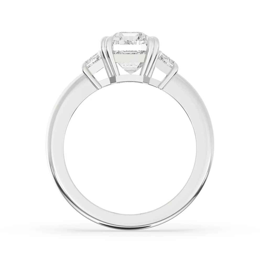 Three Stone Engagement Ring with Emerald Diamonds - Image 3