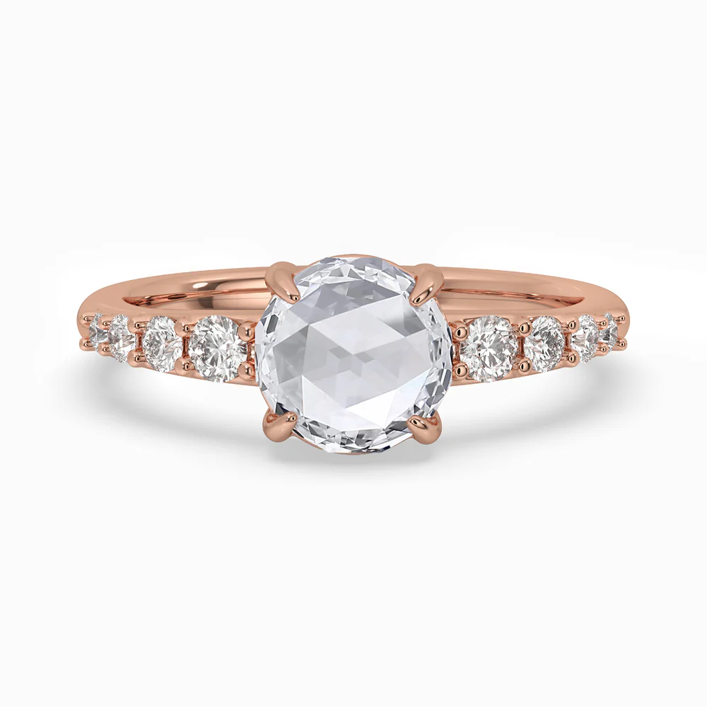 Rose Gold Engagement Ring With Round Rose Cut Diamond