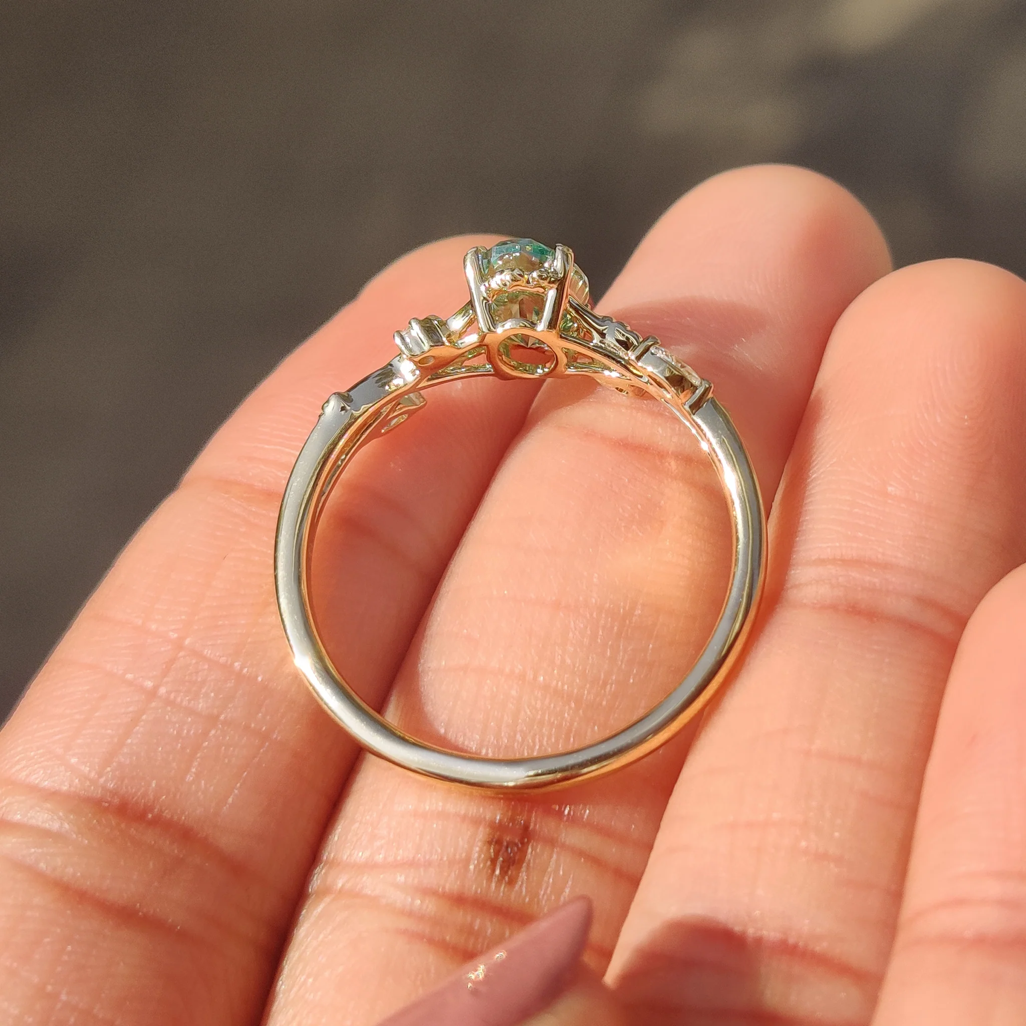 Nature Inspired Green Oval Cut Moissanite Ring - Image 7