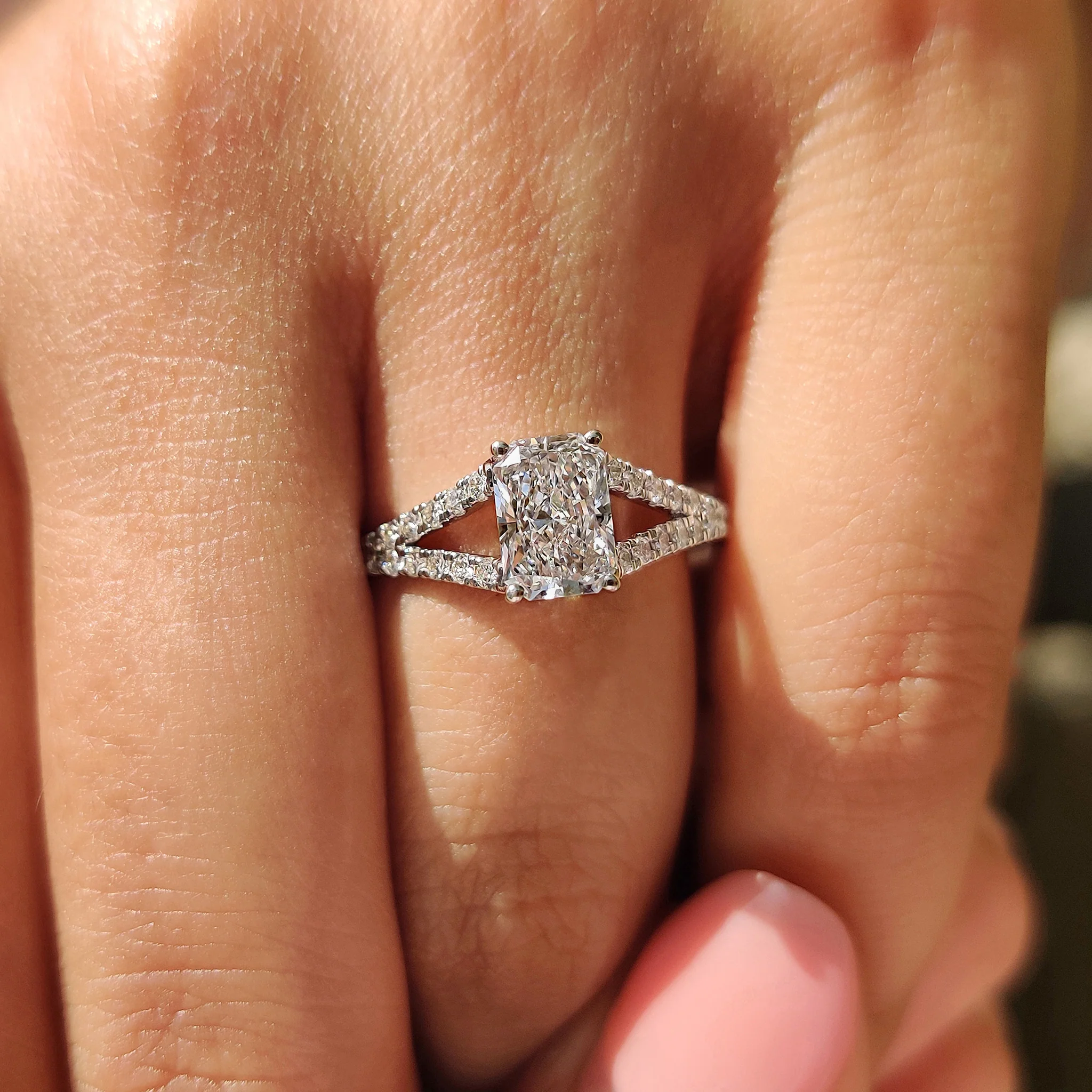 Radiant Cut Diamond Cathedral Setting Engagement Ring - Image 2
