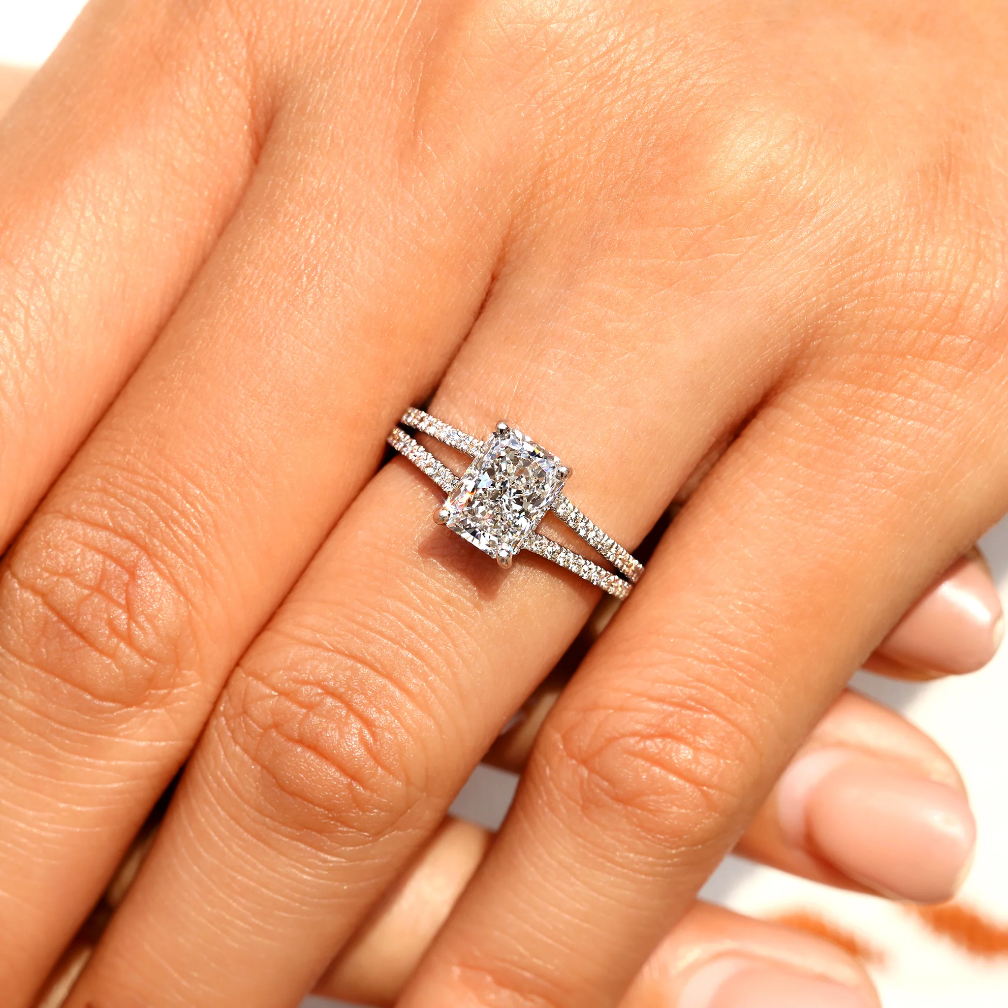 Radiant Cut Diamond Engagement Ring With Hidden Halo Style - Image 6