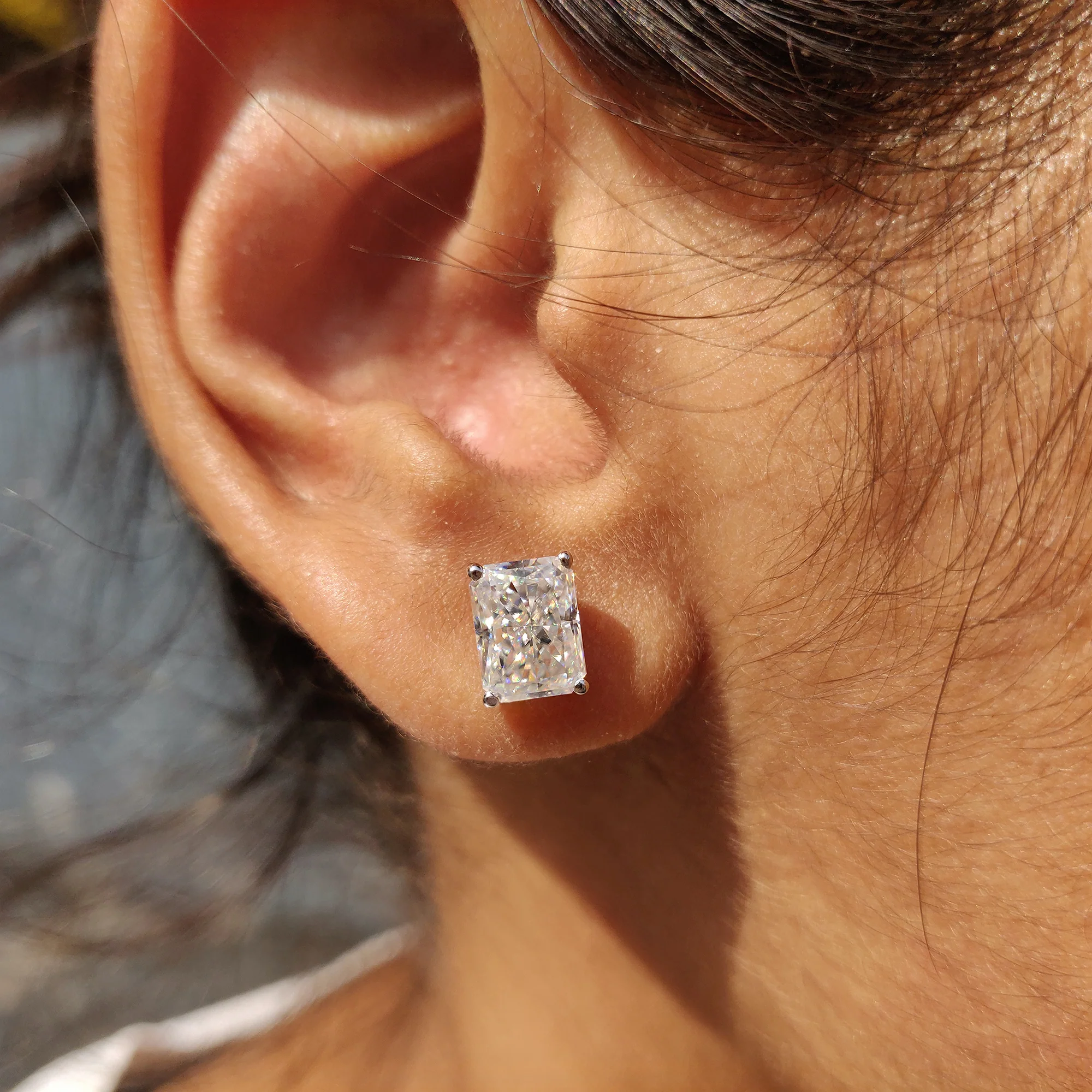 Radiant Cut Moissanite Earrings with Stud Design - Image 8