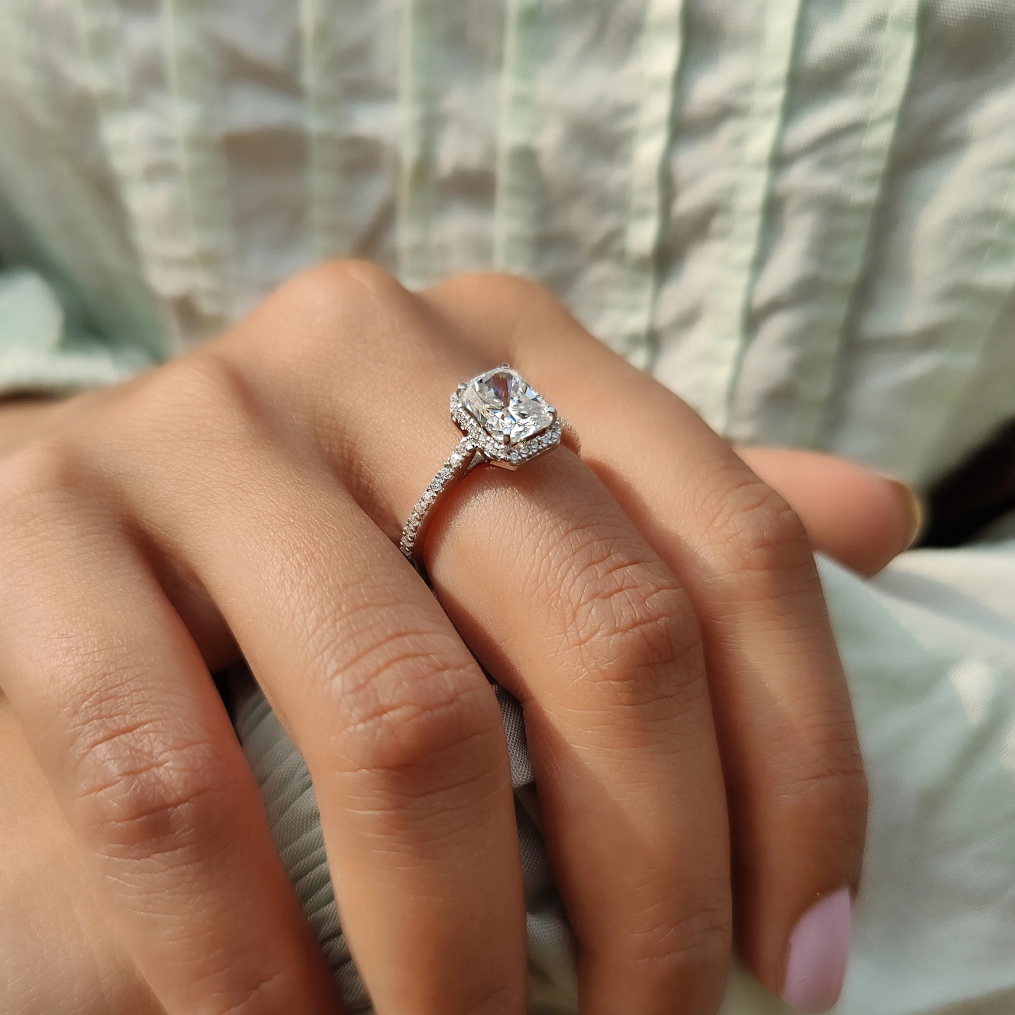 Radiant Cut Moissanite Ring In Halo Style - Image 9