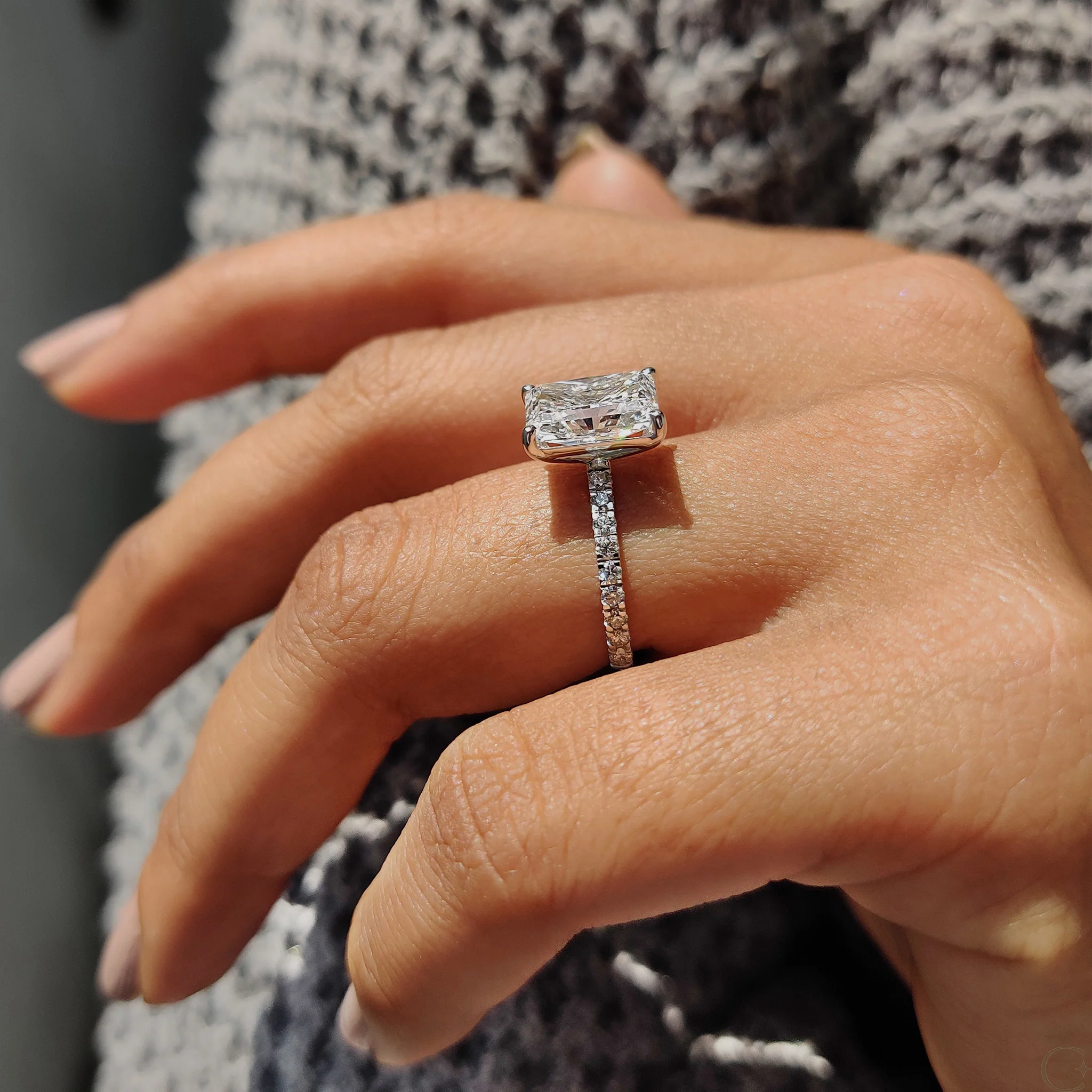 Radiant Cut Ring In Pave Setting - Image 3
