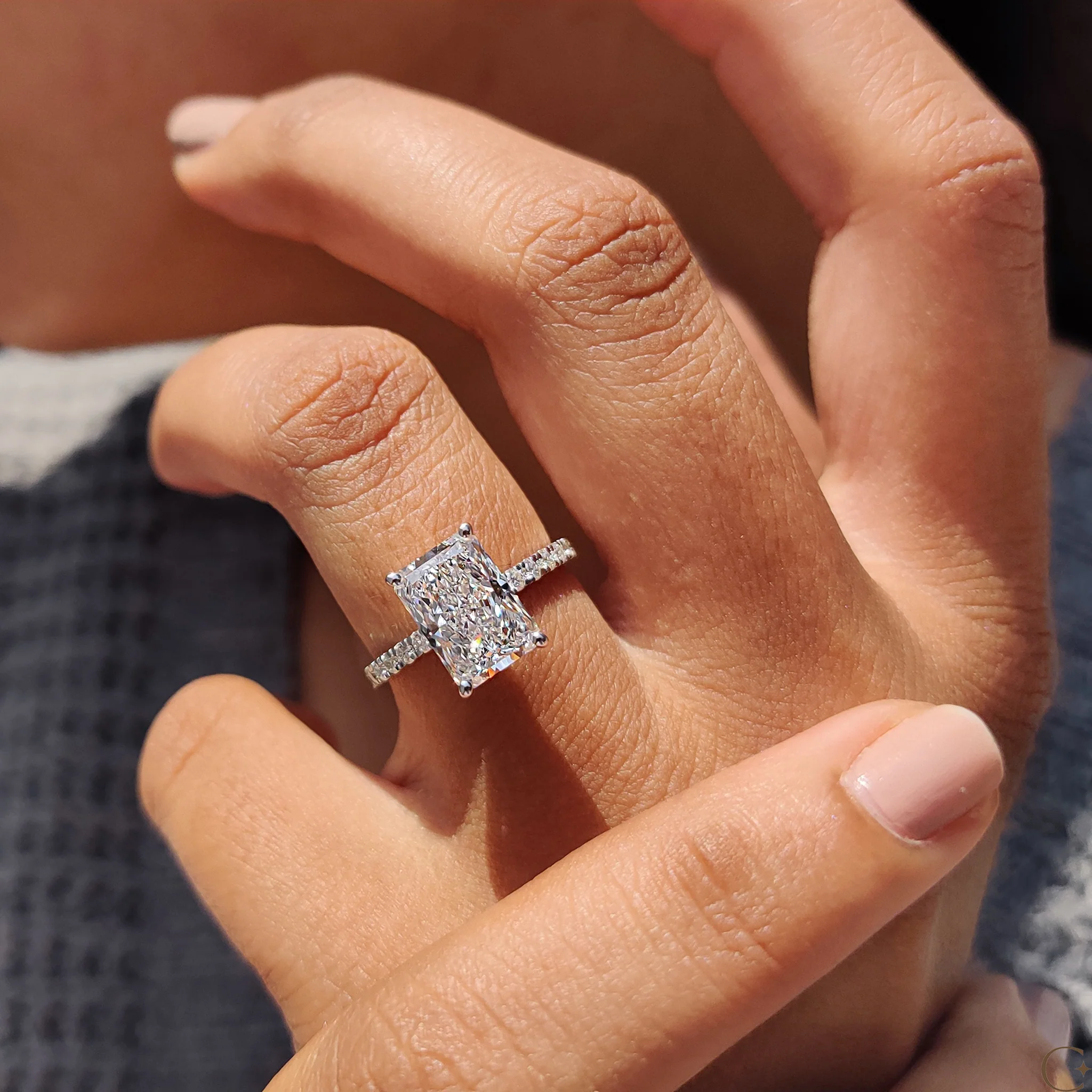Radiant Cut Ring In Pave Setting - Image 6