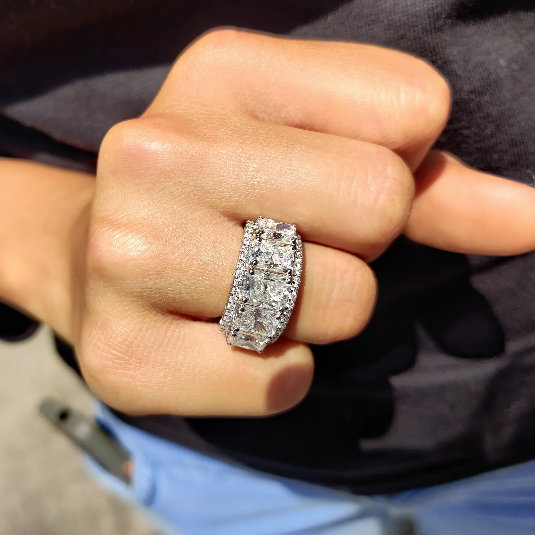 Radiant Cut Wedding Band In Three Row Pave Setting - Image 7