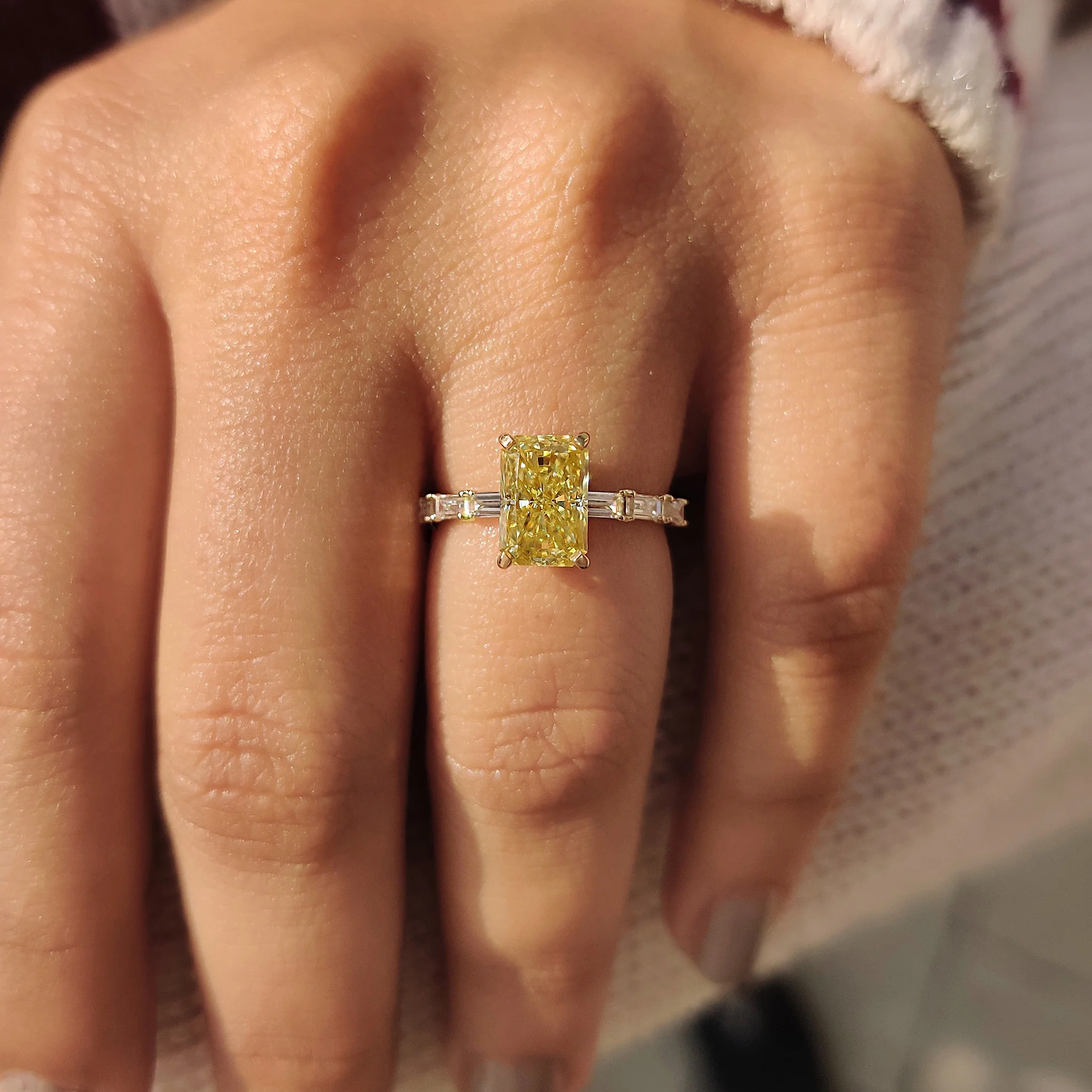 Radiant Cut Yellow Moissanite Ring in Pave Setting - Image 10