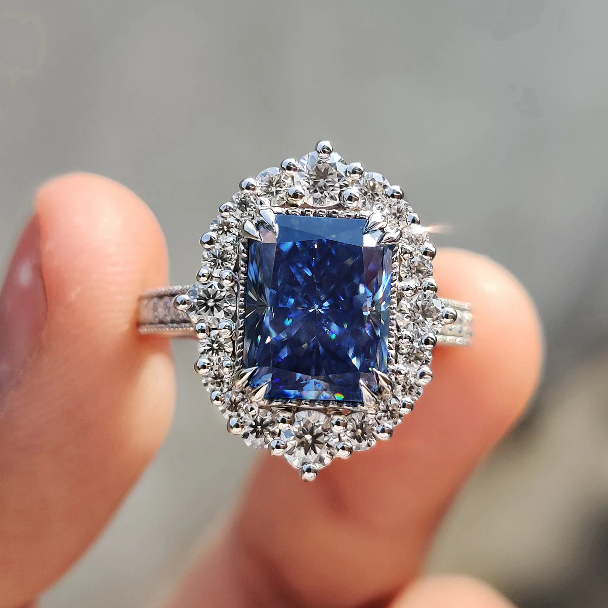 Radiant Halo Engagement Ring With Cathedral Setting