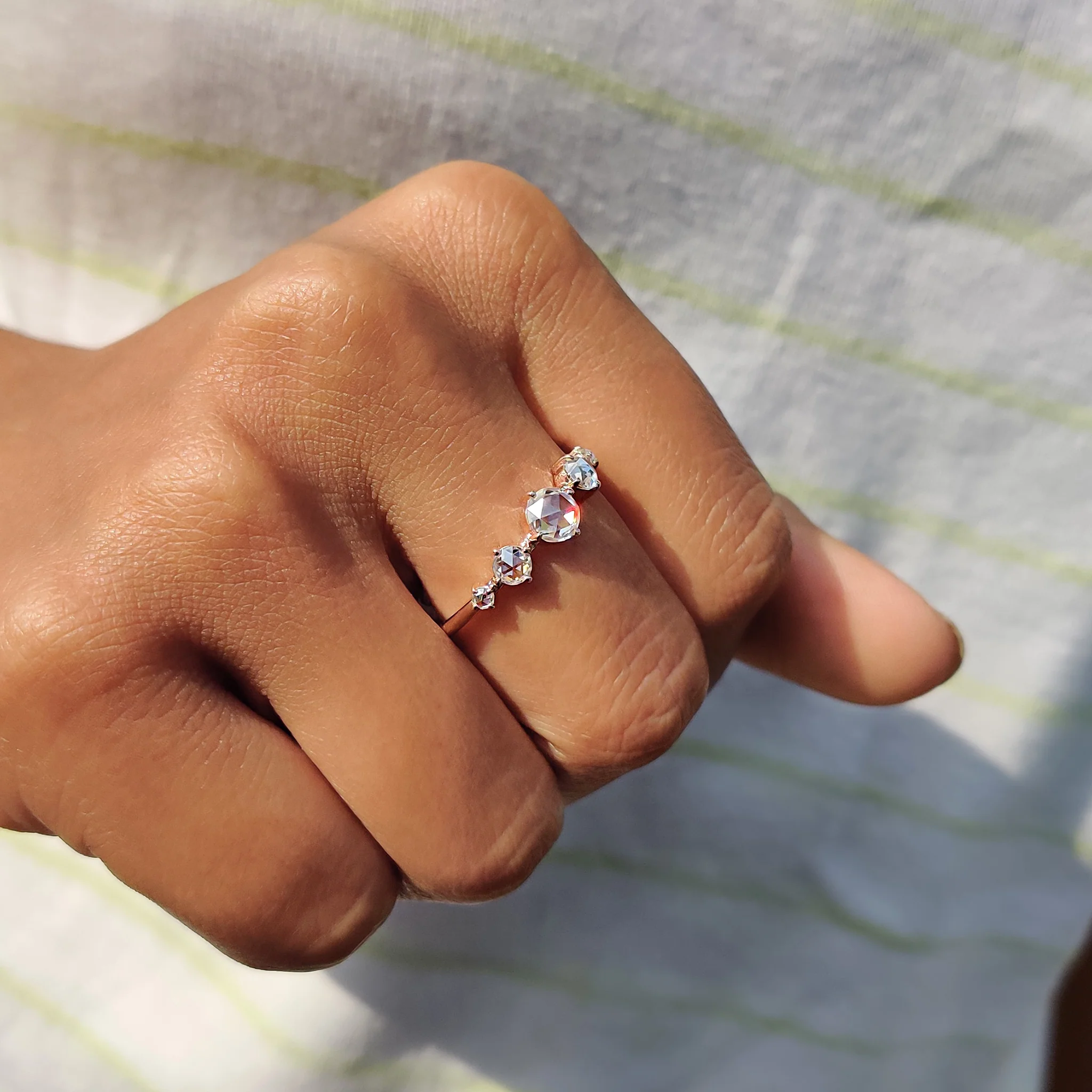 Round Rose cut Moissanite Ring With Compass Prong Setting - Image 7