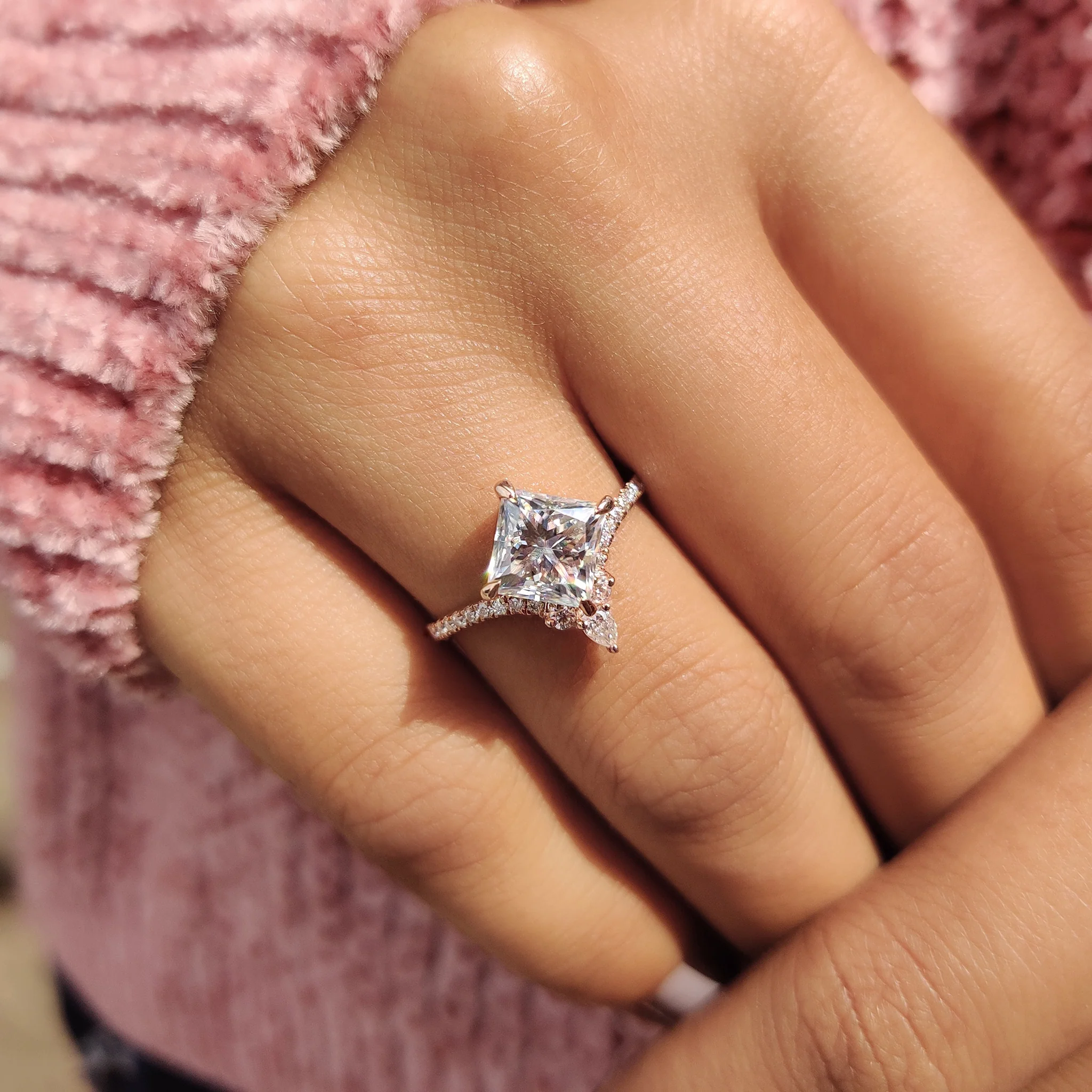Princess Cut Ring Set With Pear Cut Side Stone - Image 6