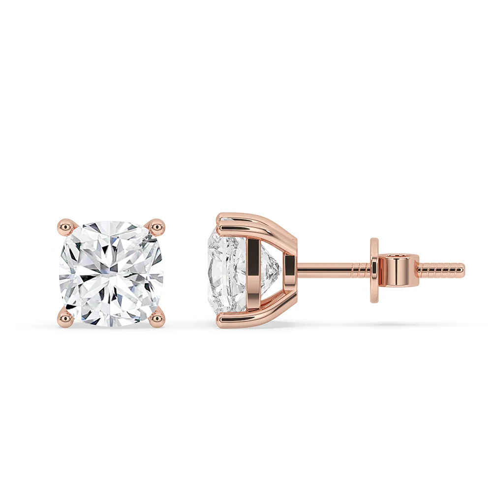 Rose Gold Cushion Cut Diamond Earrings - Image 2
