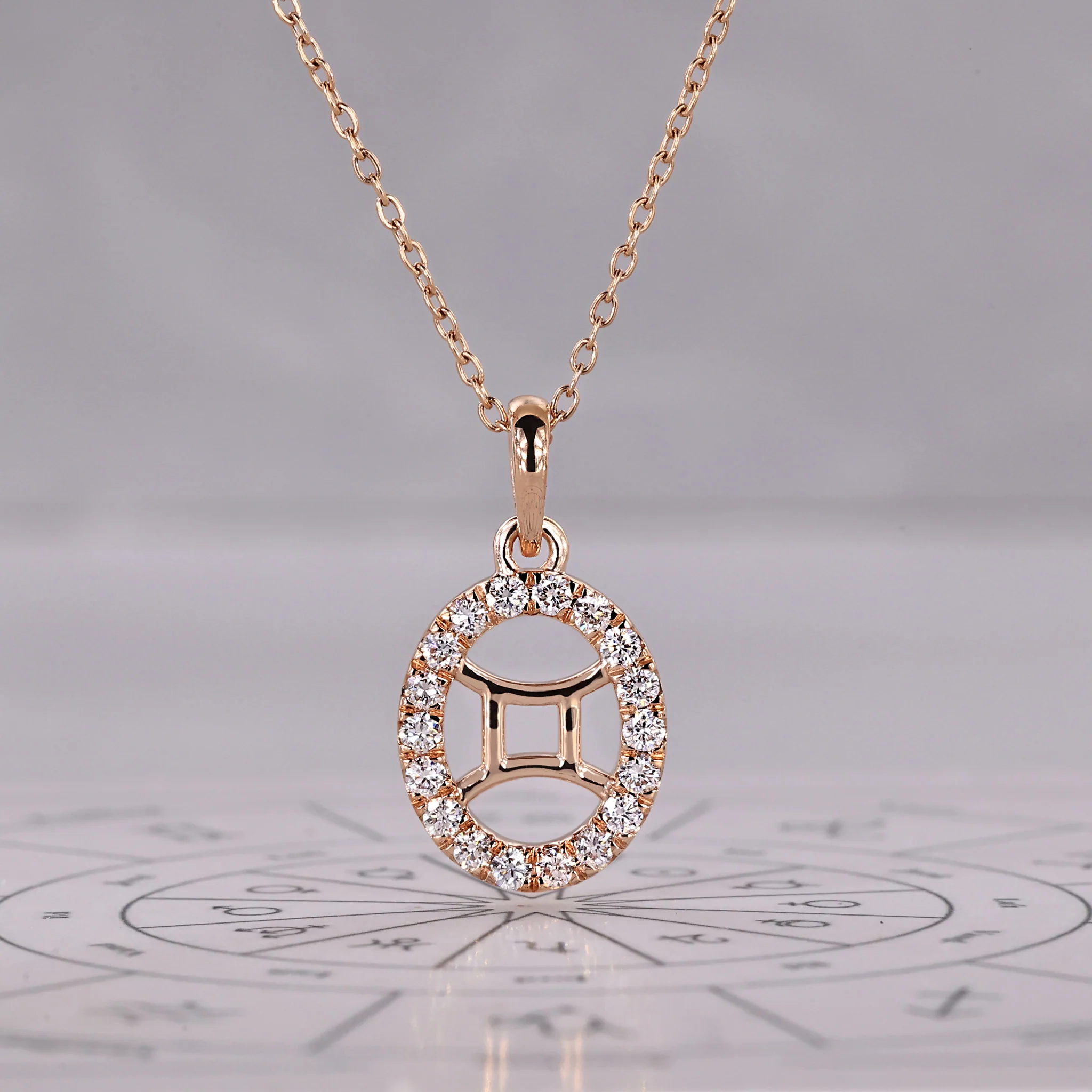 Rose Gold Gemini Pendant In Halo Setting - Image 2