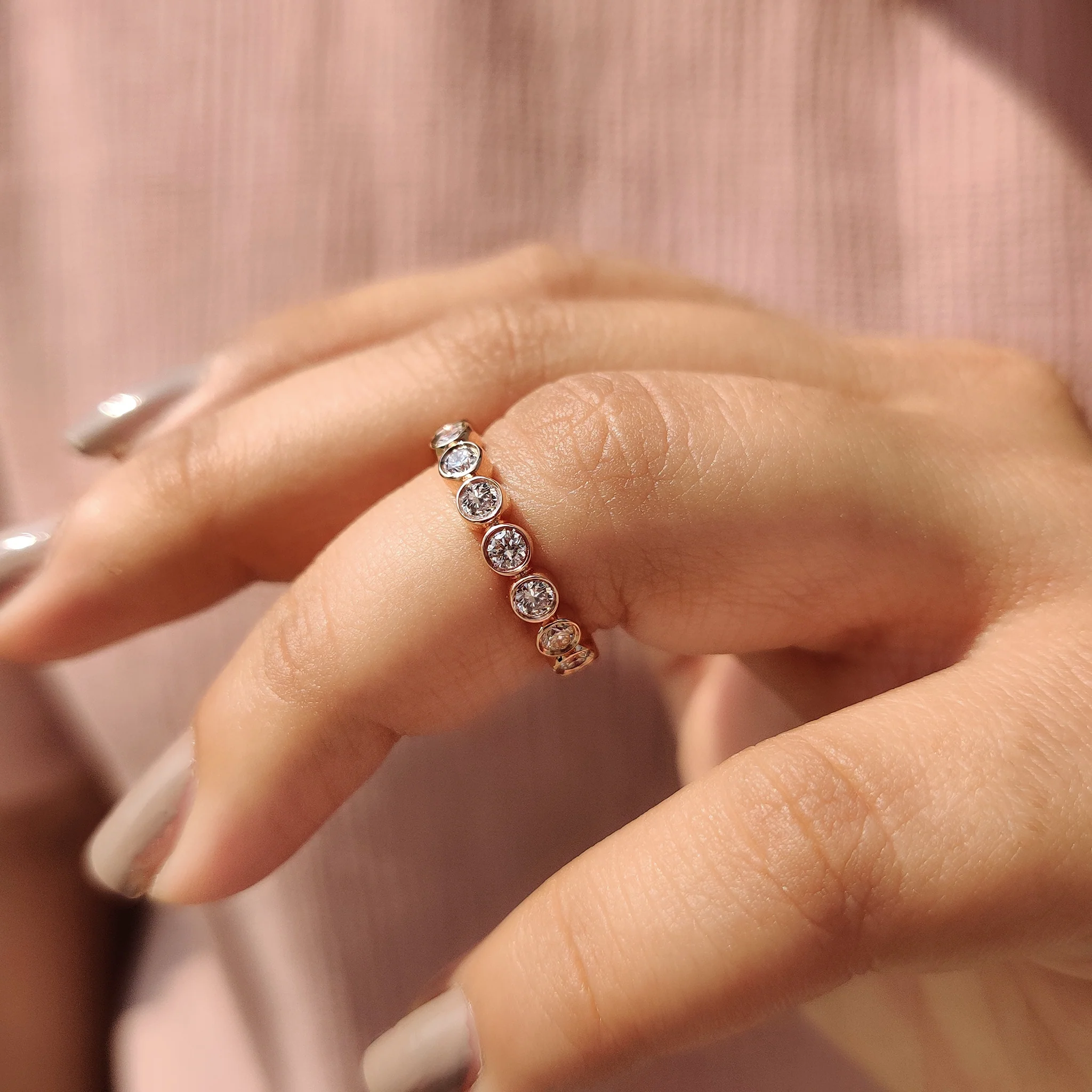 Round Diamond Bezel Set Wedding Band - Image 3