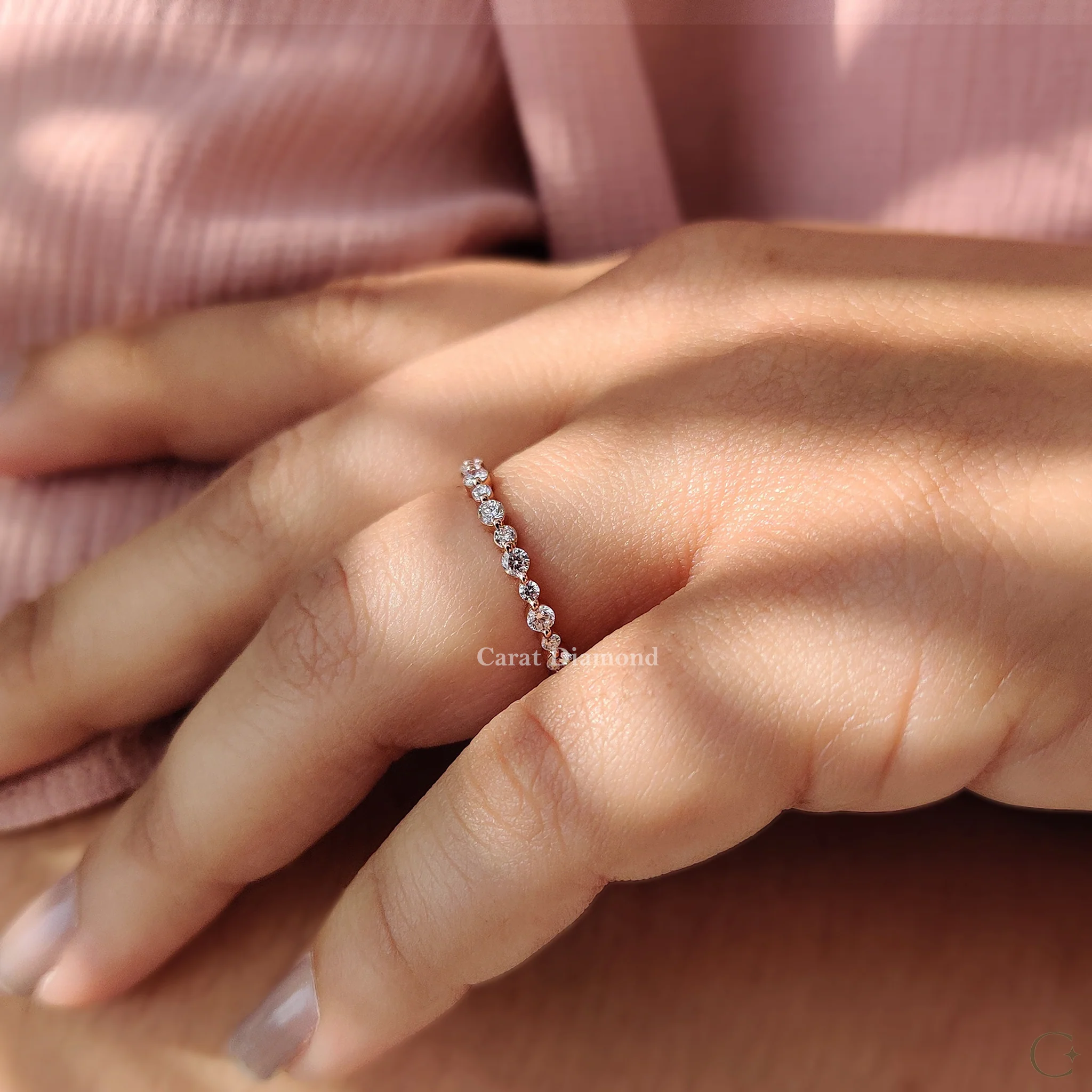Rose Gold Wedding Band With Round Cut Diamond - Image 7