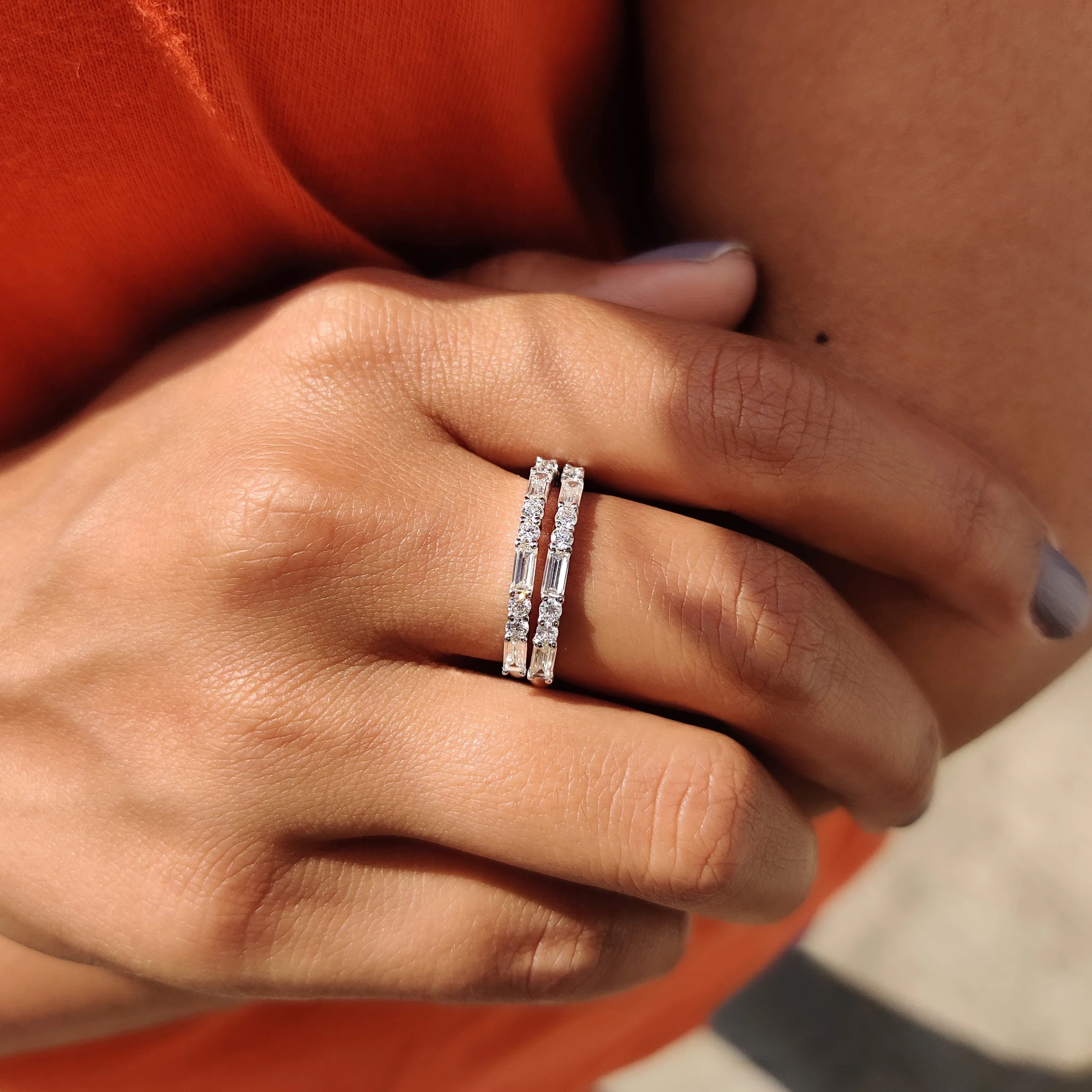 Round And Baguette Wedding Band In Half Eternity - Image 9
