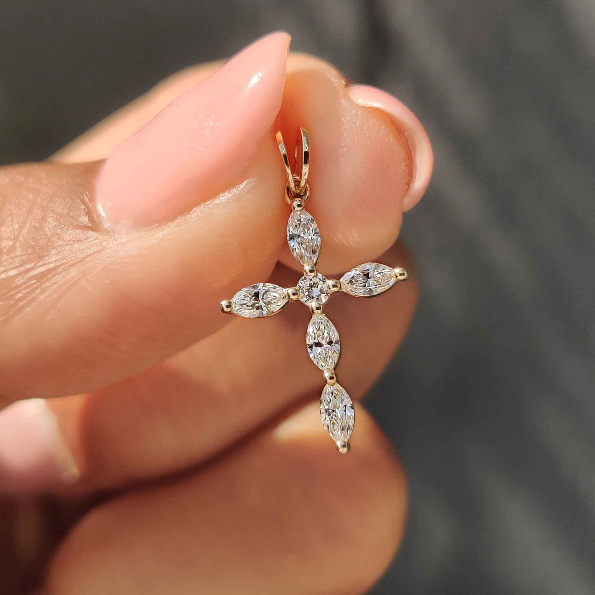 Round And Marquise Diamond Pendant In Sweden Cross Style - Image 11