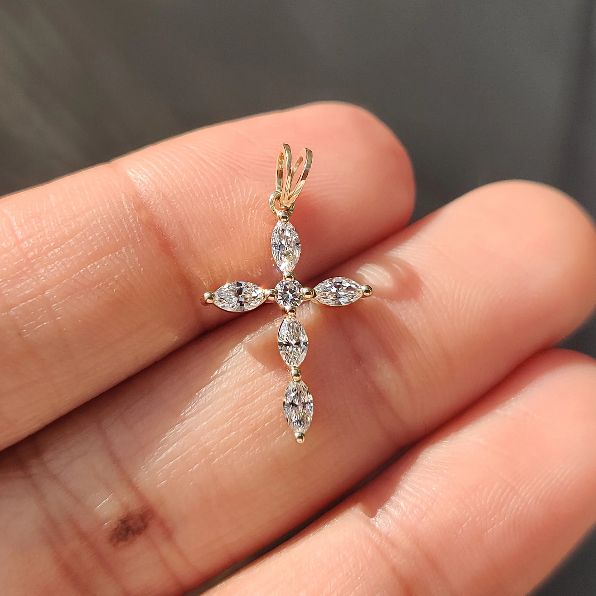 Round And Marquise Diamond Pendant In Sweden Cross Style - Image 8