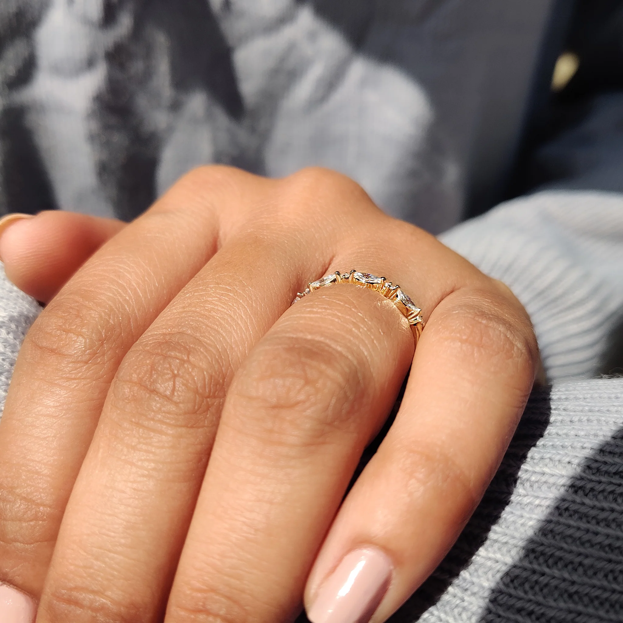 Round And Marquise Wedding Band In Half Eternity Setting - Image 5