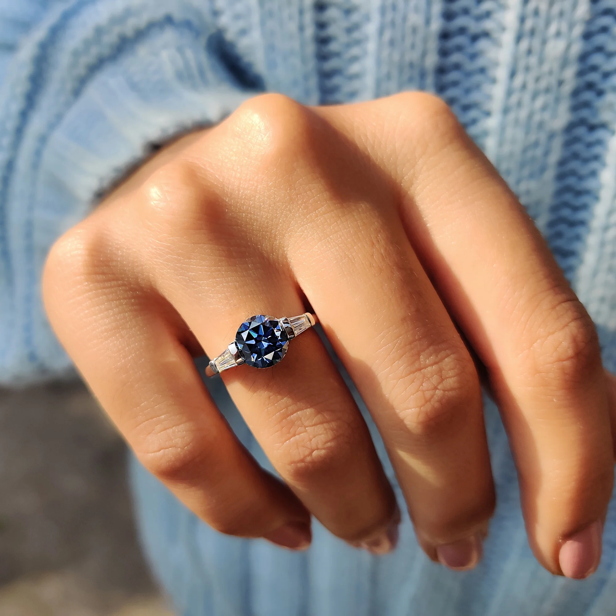 Round And Tapered Baguette Three Stone Engagement Ring - Image 4