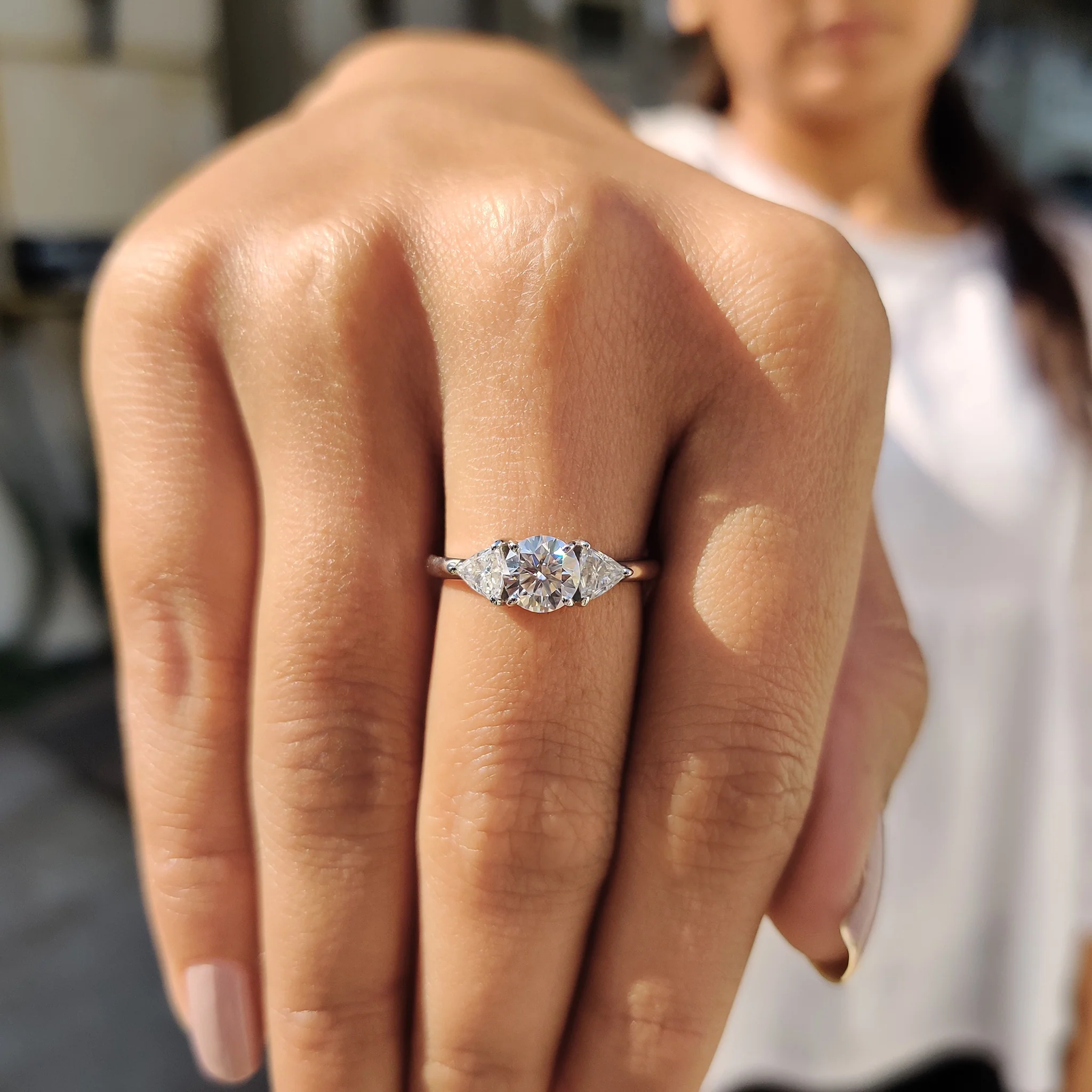 Round And Trillion Cut 3 Stone Engagement Ring - Image 2
