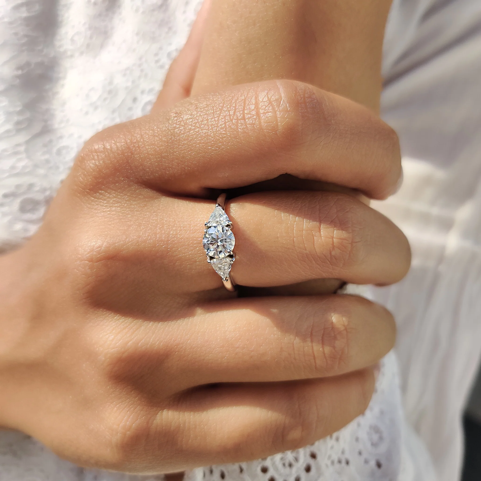 Round And Trillion Cut 3 Stone Engagement Ring - Image 6